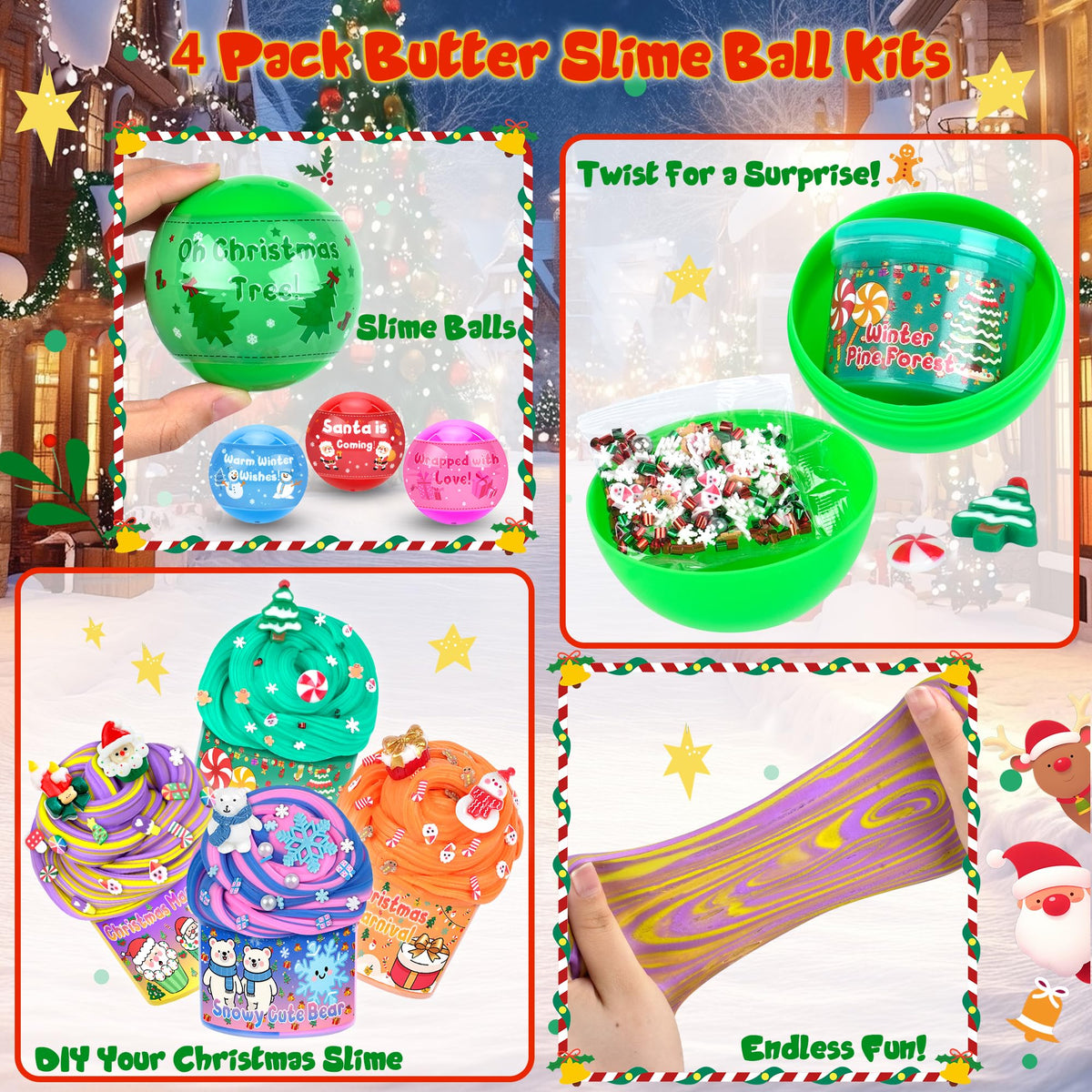 Joytry Christmas Stocking Stuffers: 4-Pack Butter Slime Balls Kit for Kids