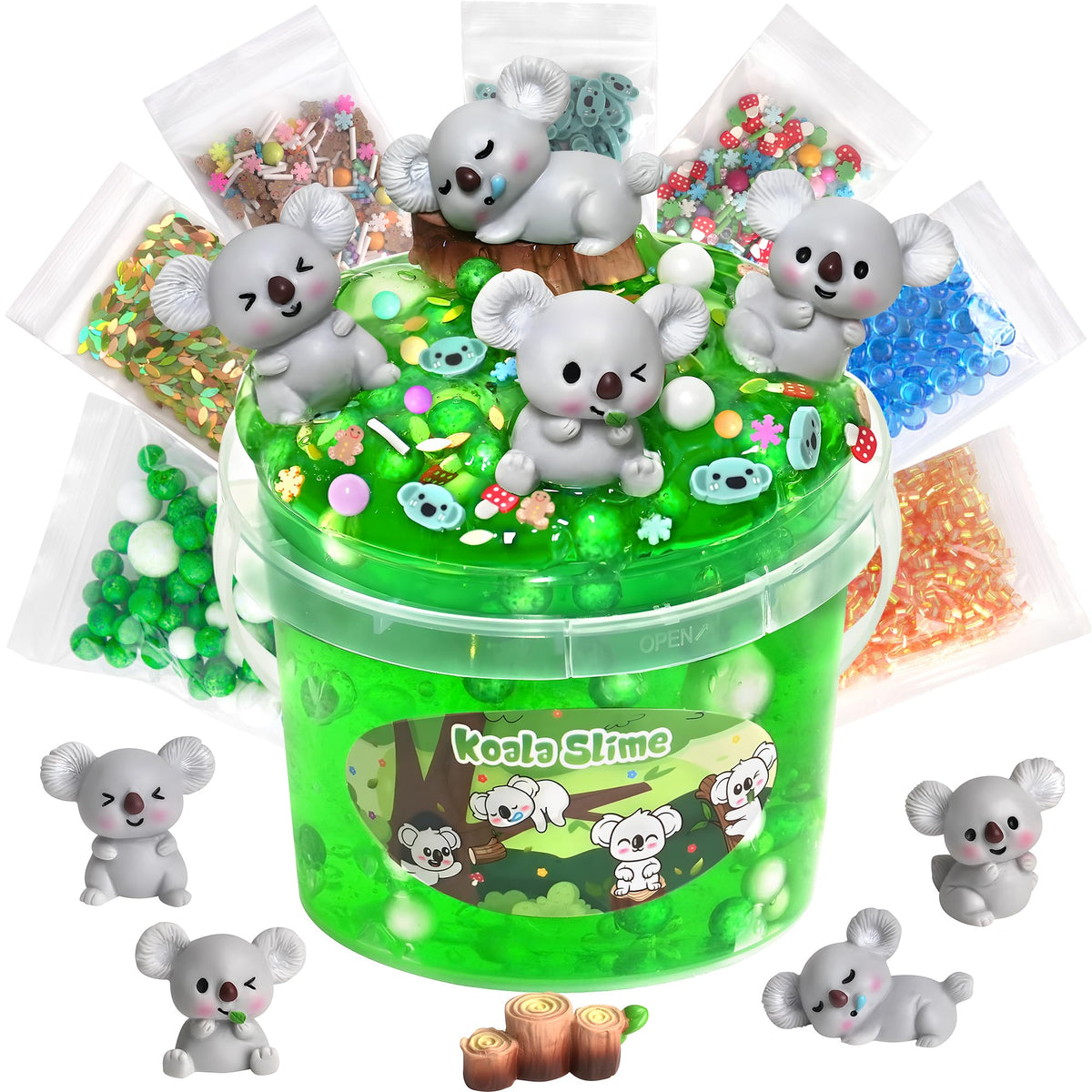 Joytry Koala Slime Kit 10oz – Vibrant Green Clear Slime with Add-ins for Kids 8-12 | Non-Sticky & Stretchy
