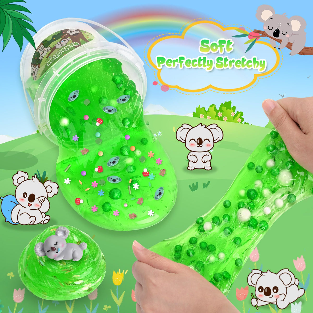 Joytry Koala Slime Kit 10oz – Vibrant Green Clear Slime with Add-ins for Kids 8-12 | Non-Sticky & Stretchy