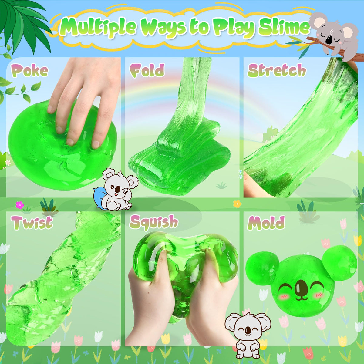 Joytry Koala Slime Kit 10oz – Vibrant Green Clear Slime with Add-ins for Kids 8-12 | Non-Sticky & Stretchy