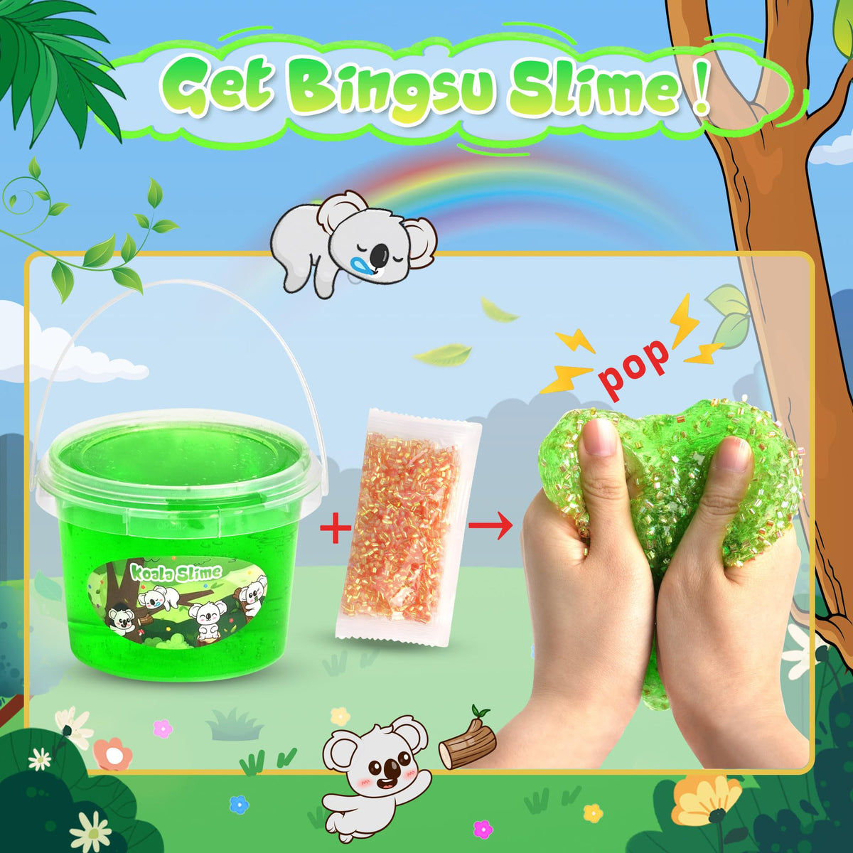 Joytry Koala Slime Kit 10oz – Vibrant Green Clear Slime with Add-ins for Kids 8-12 | Non-Sticky & Stretchy