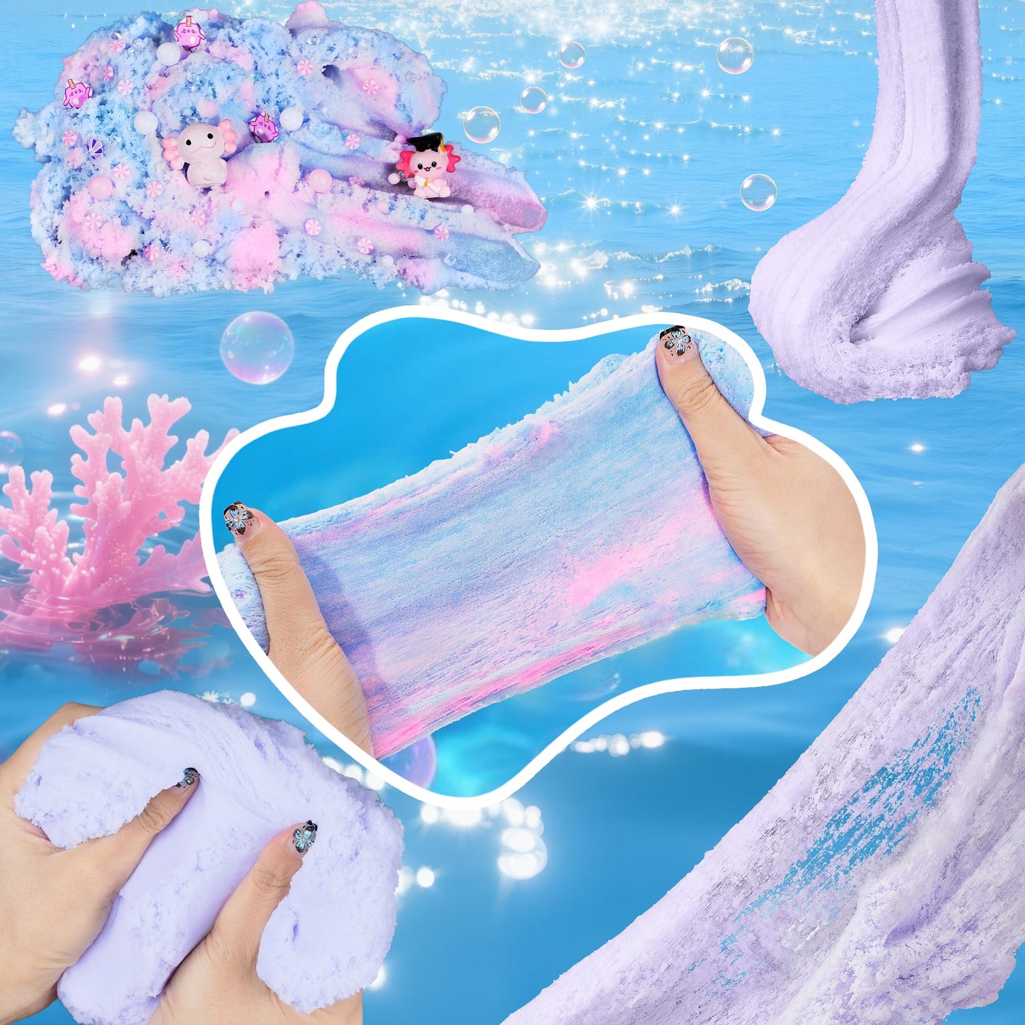 Joytry Axolotl Cloud Slime Kit Two-Pack – 14oz Non-Sticky DIY Slime with Charms & Glitter