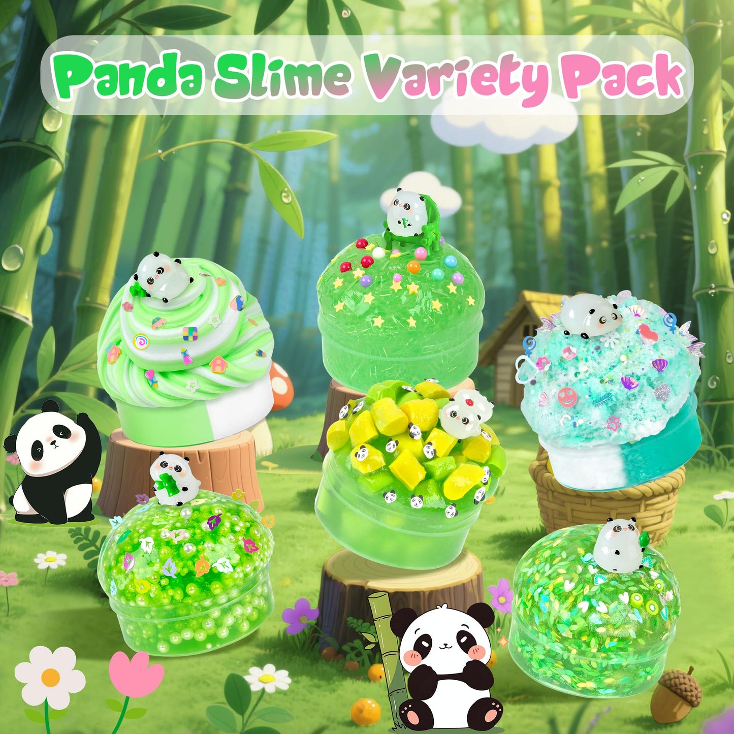 Joytry Panda Slime Kit — 6x100ml Slimes for Sensory Play, Glow in the Dark