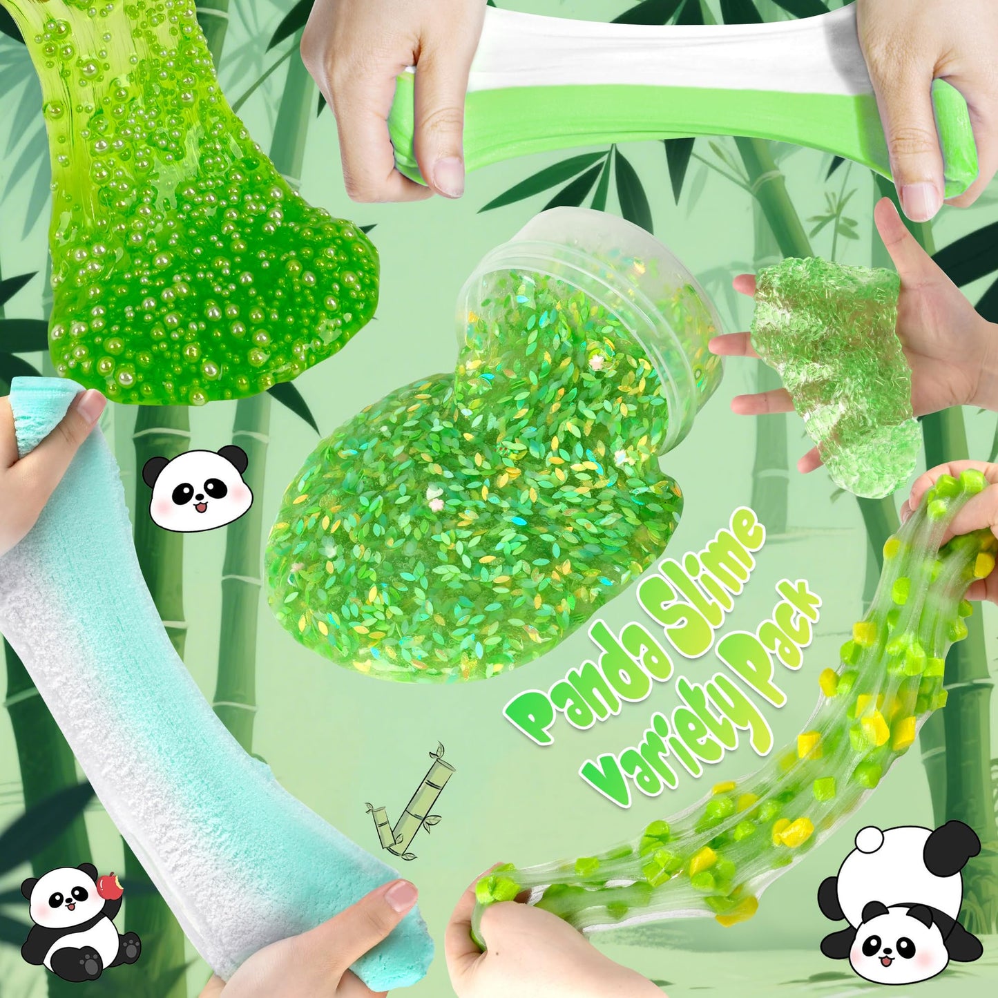 Joytry Panda Slime Kit — 6x100ml Slimes for Sensory Play, Glow in the Dark