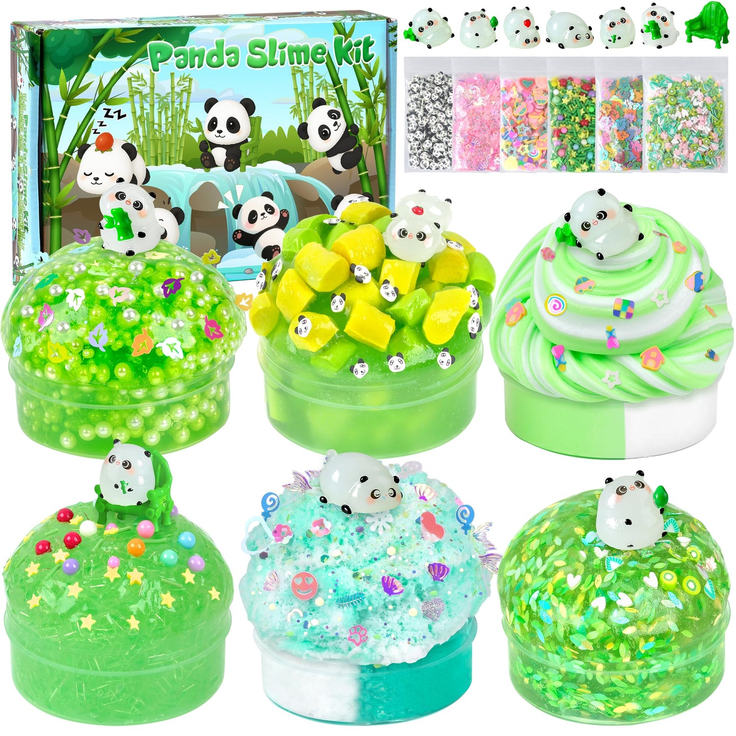 Joytry Panda Slime Kit — 6x100ml Slimes for Sensory Play, Glow in the Dark