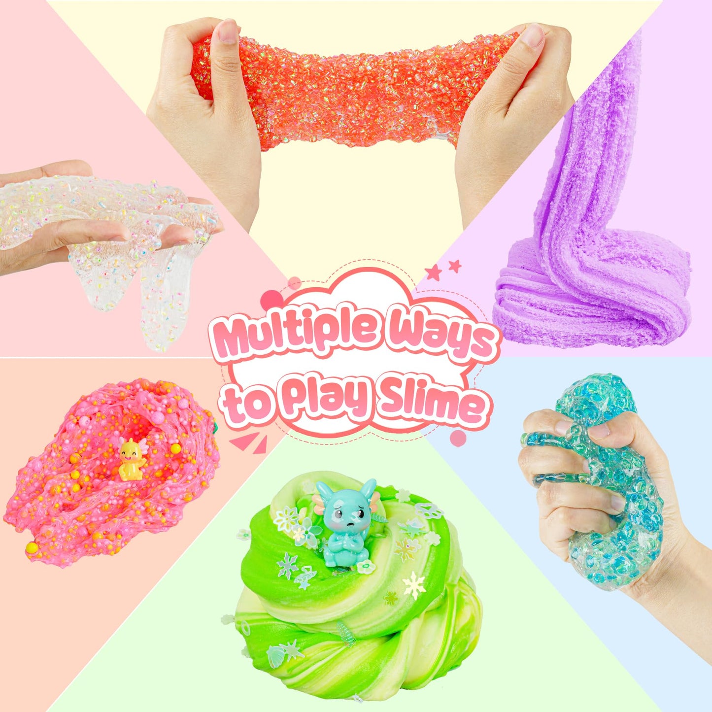 Joytry Axolotl Slime Kit 6×100ml – Glow, Crunchy & Textured Slimes with Axolotl Charms | ASMR Fun & Gift Pack