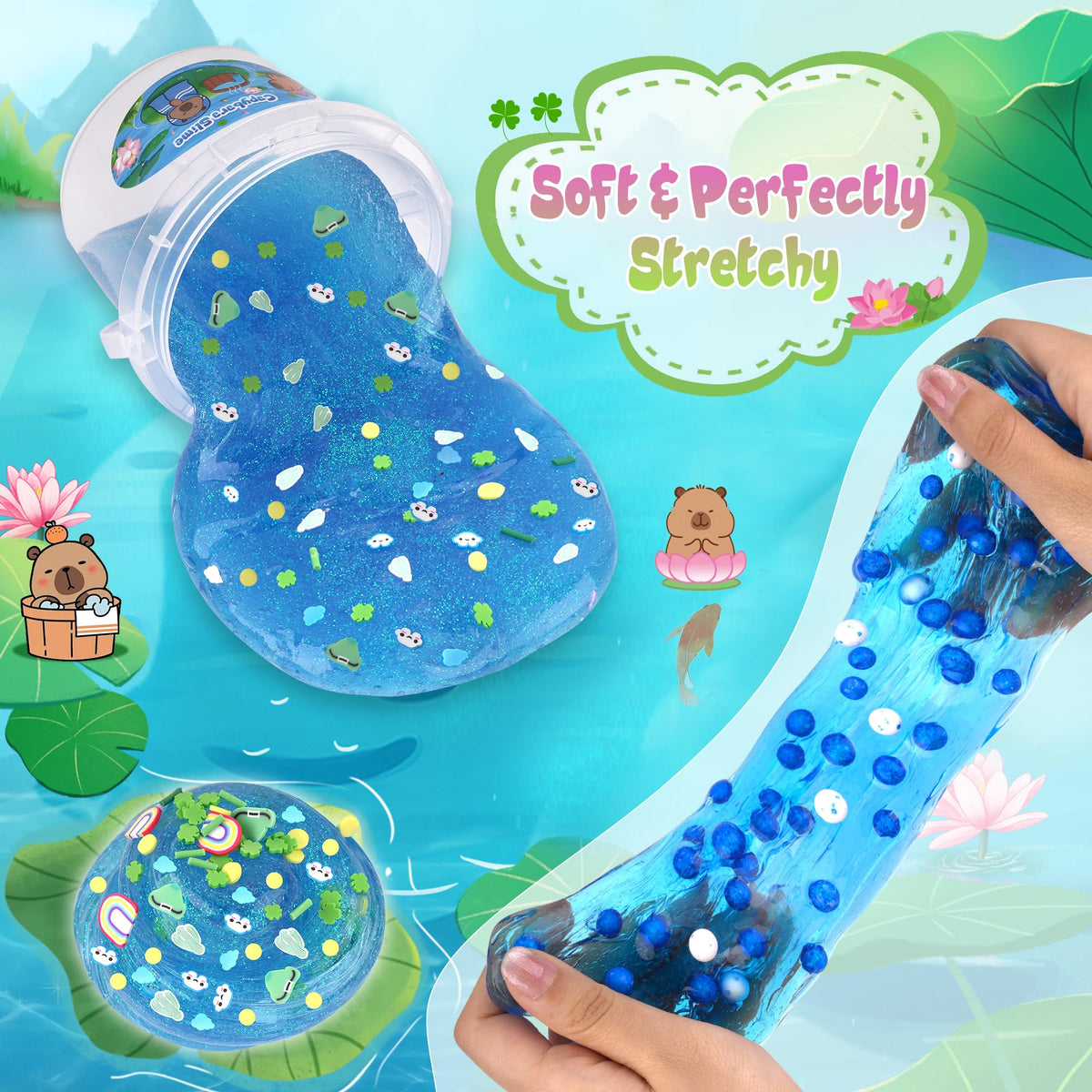 Joytry Capybara Slime Kit 10oz – Big Clear Slime Bucket + 8 Add-ins for Kids