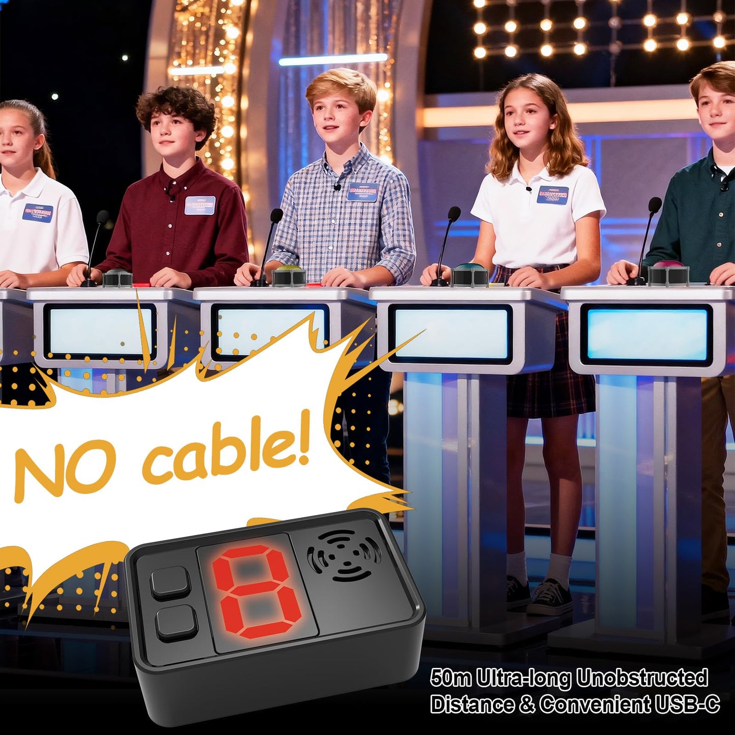 Joyublly Buzzers for Trivia Games - Rechargeable 4-Mode Buzzer System (50m Range)