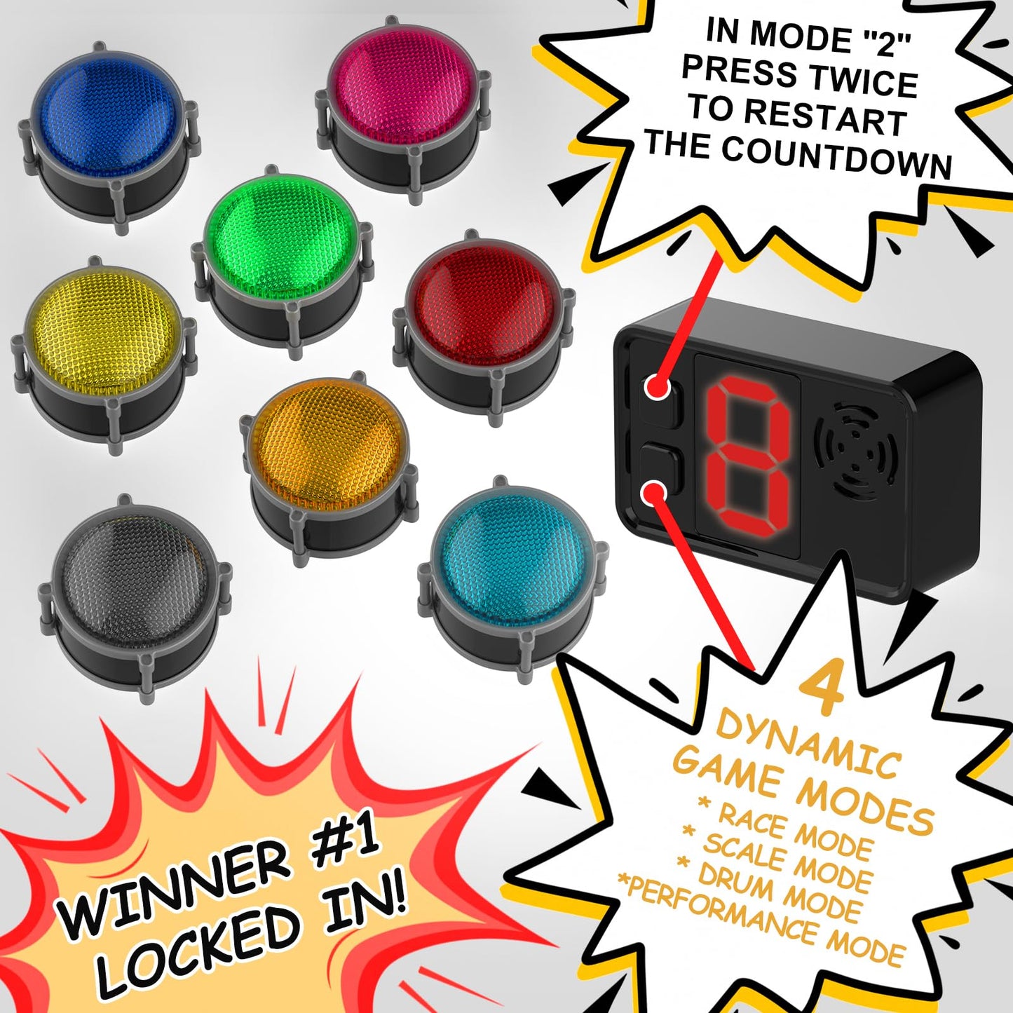 Joyublly Buzzers for Trivia Games - Rechargeable 4-Mode Buzzer System (50m Range)