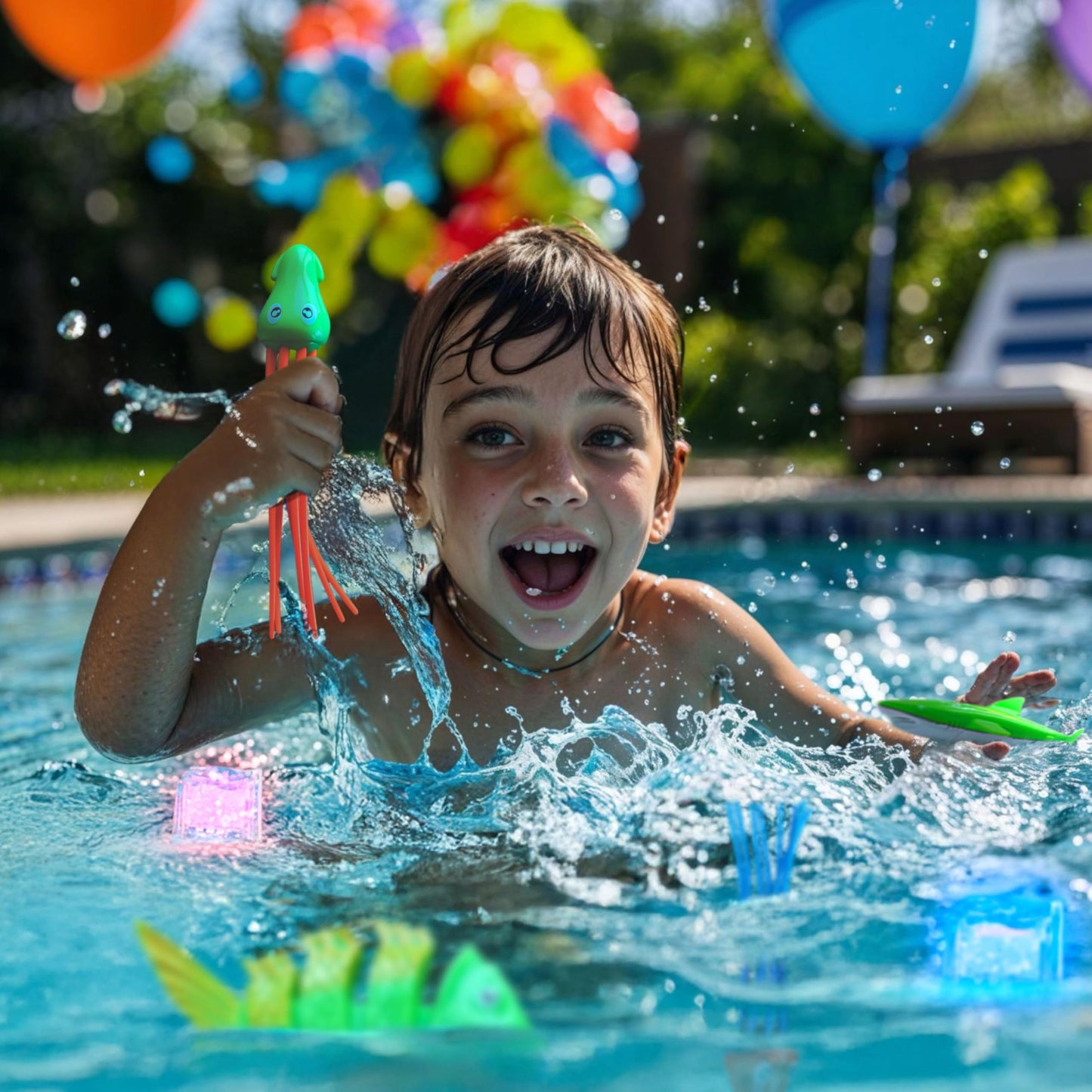 JoyX 35-Piece Diving Pool Toys Set with LED Cubes, Goggles & Dive Aids