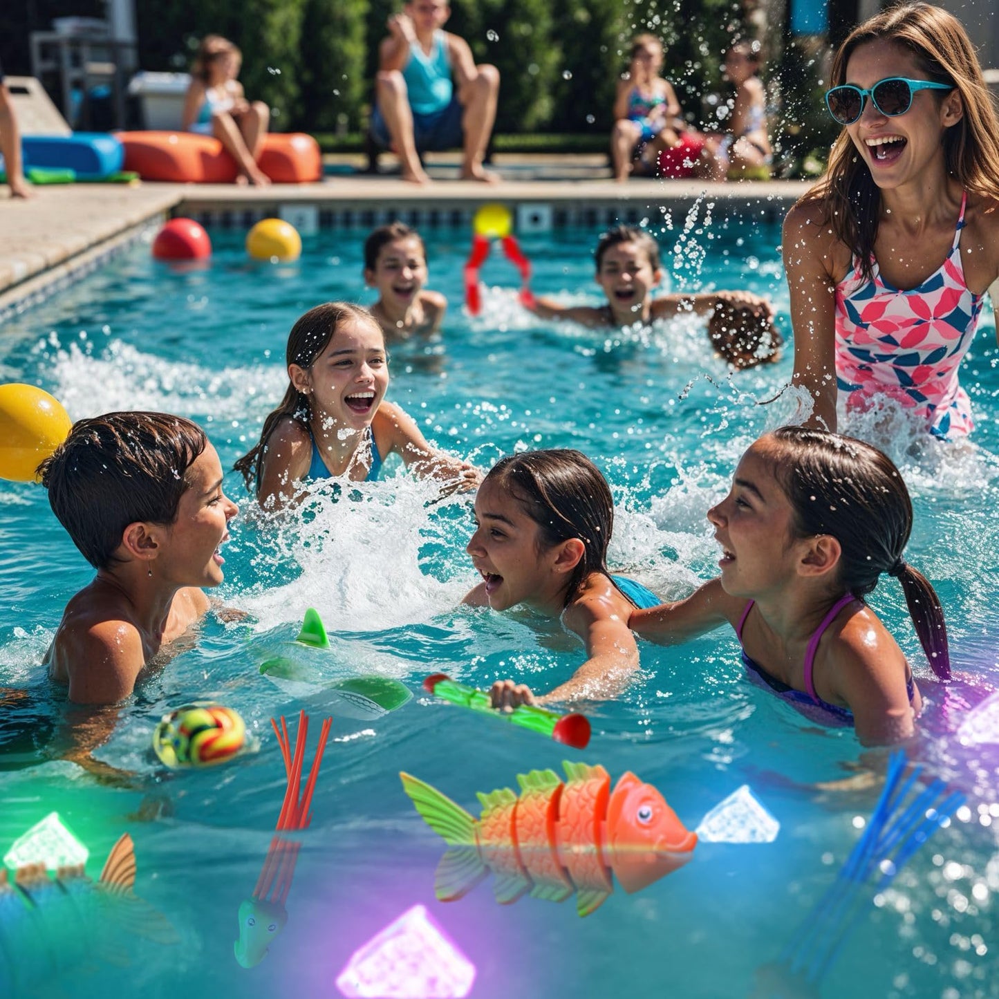 JoyX 35-Piece Diving Pool Toys Set with LED Cubes, Goggles & Dive Aids