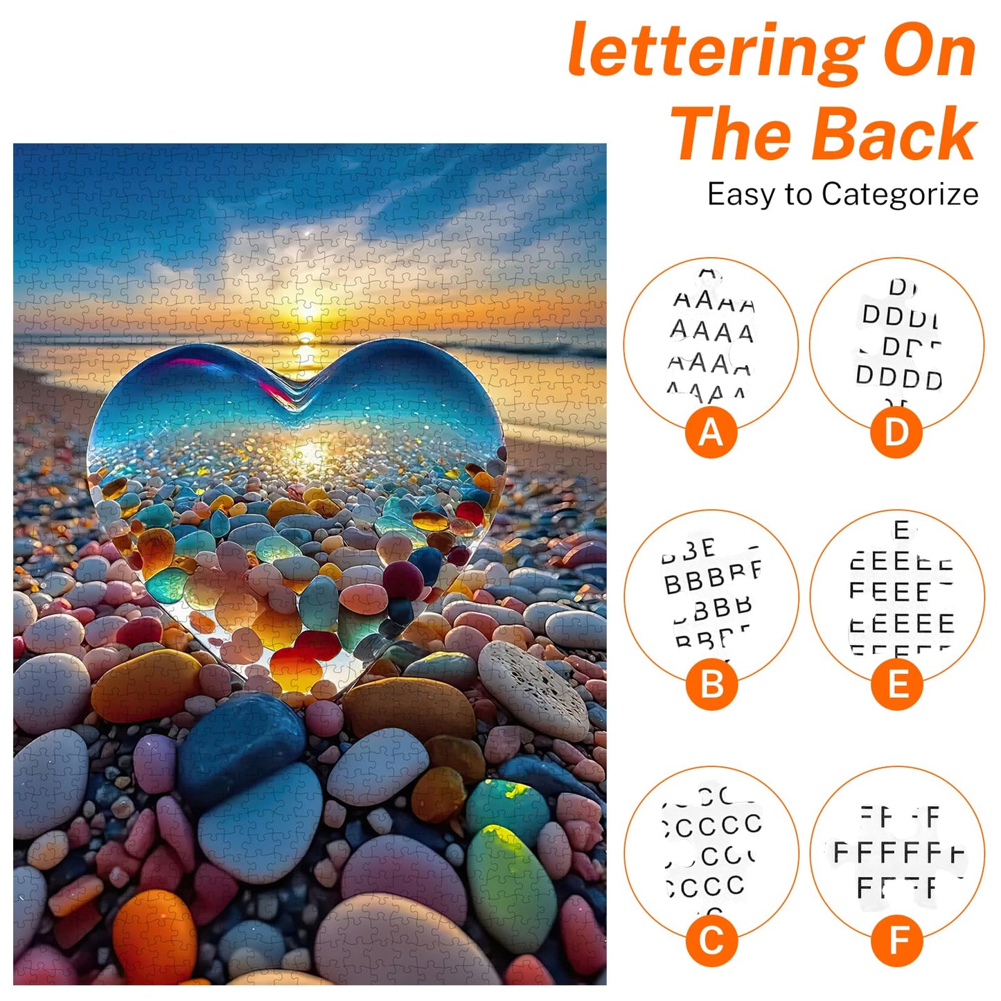 Jozutoyz Love Pebbles Beach 1000-Piece Jigsaw Puzzle for Adults – Difficult & Beautiful