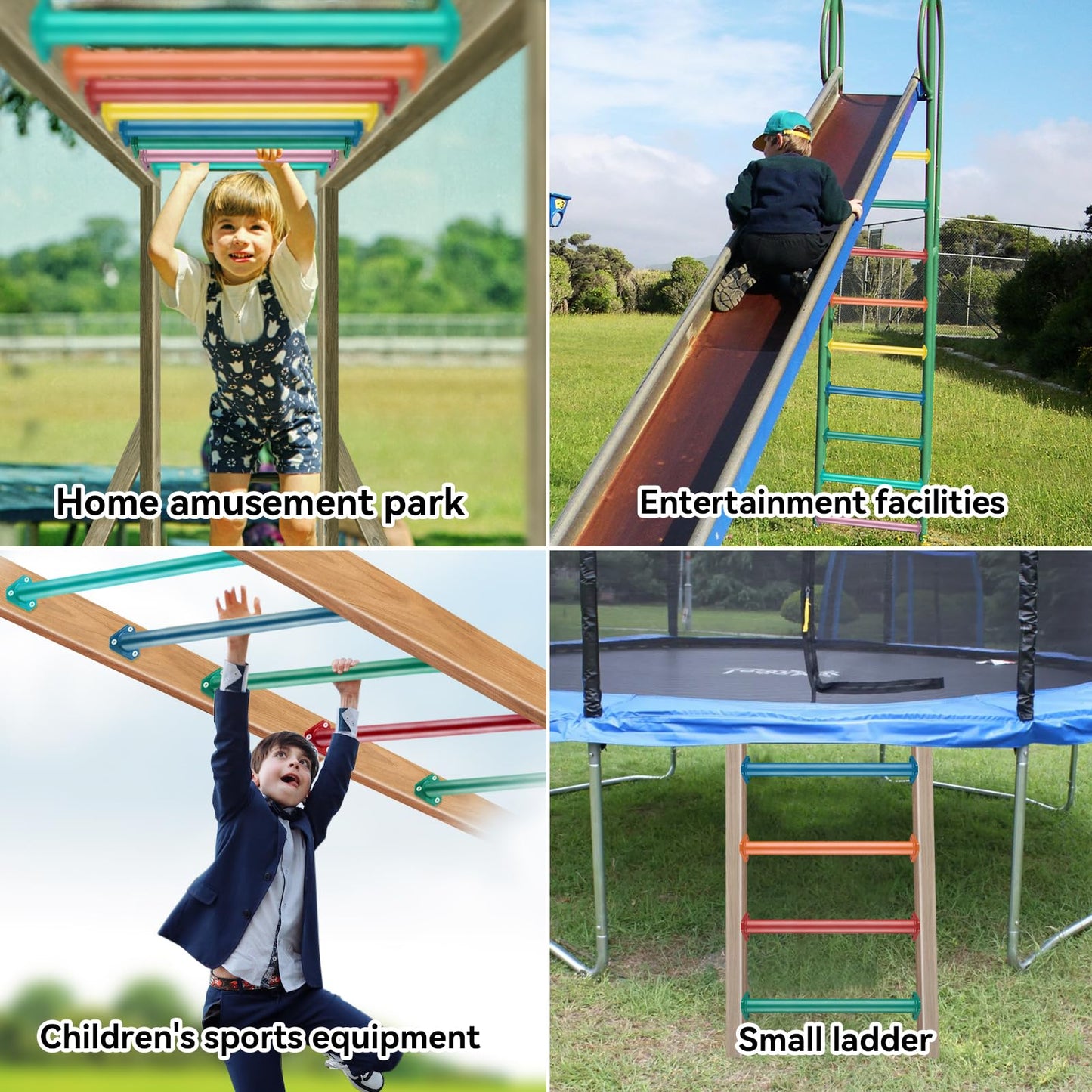 JPOIP 16-Inch 7-Color Steel Monkey Bars Kit – Indoor/Outdoor Playground Rungs