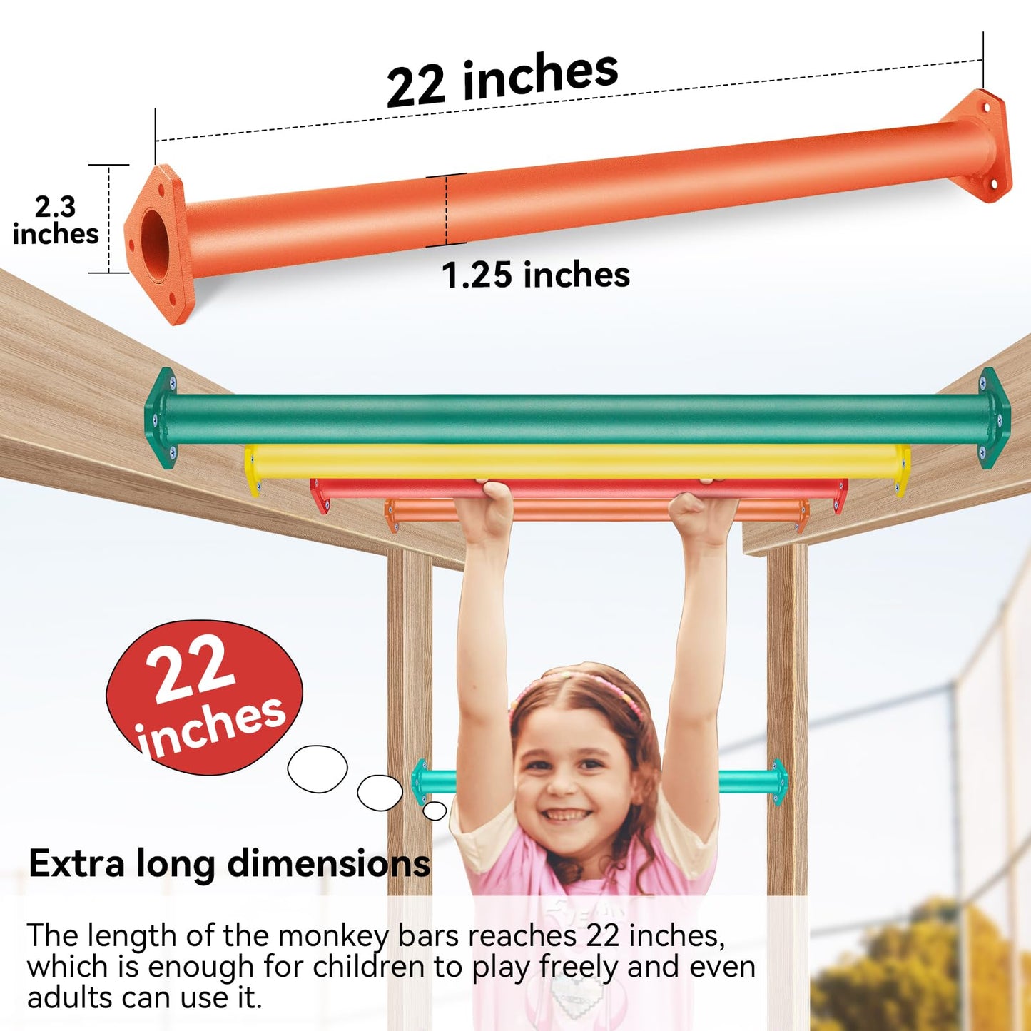 JPOIP 7-Color 22-Inch Steel Monkey Bars Set – Indoor & Outdoor Backyard Playground Kit (7 Pack)