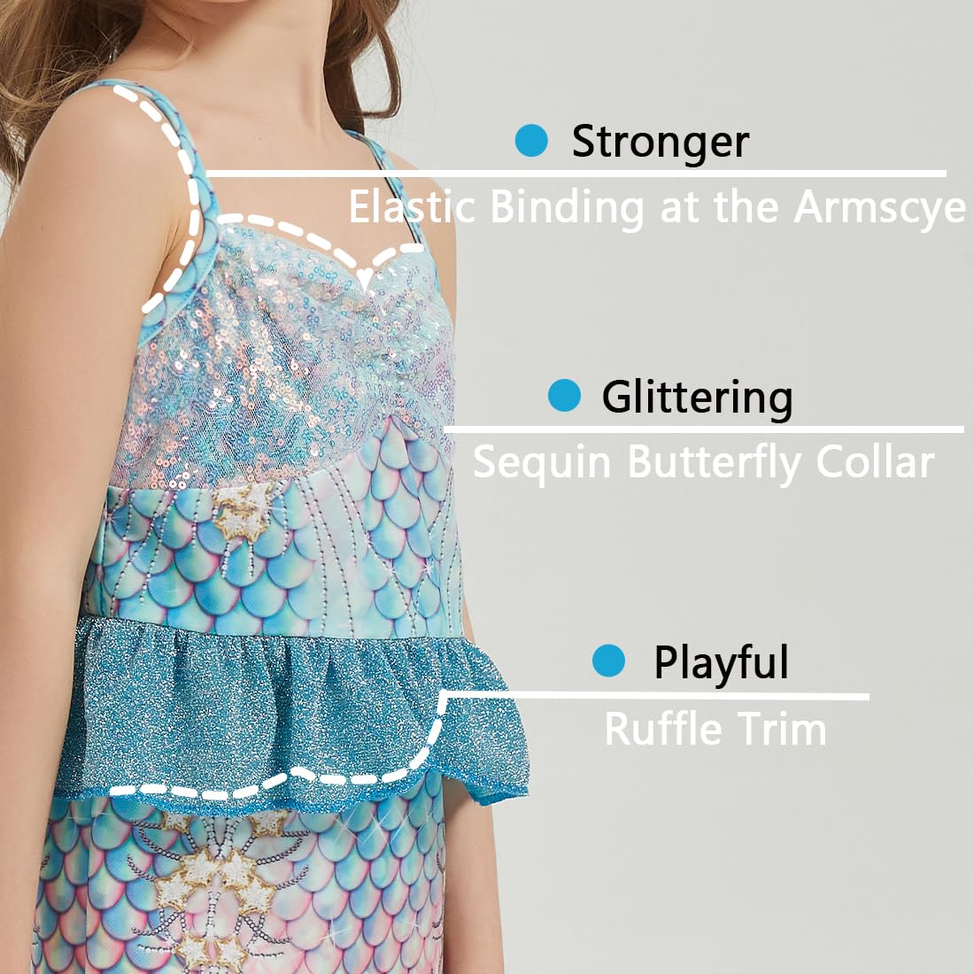 JQGBBOX Blue Mermaid Dress for Girls (7-8Y) – Crown & Scepter Included