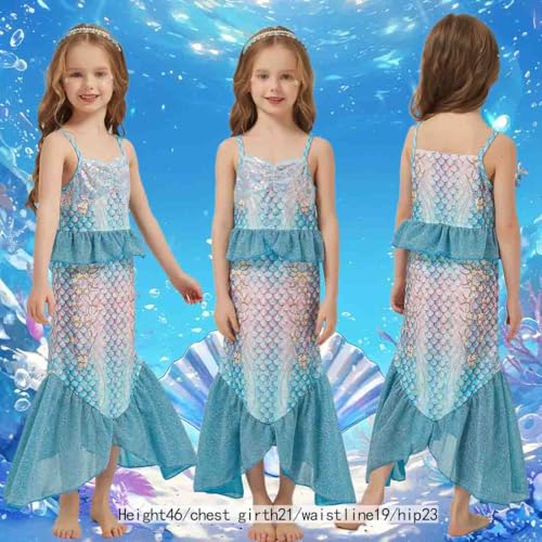 JQGBBOX Blue Mermaid Dress for Girls (7-8Y) – Crown & Scepter Included