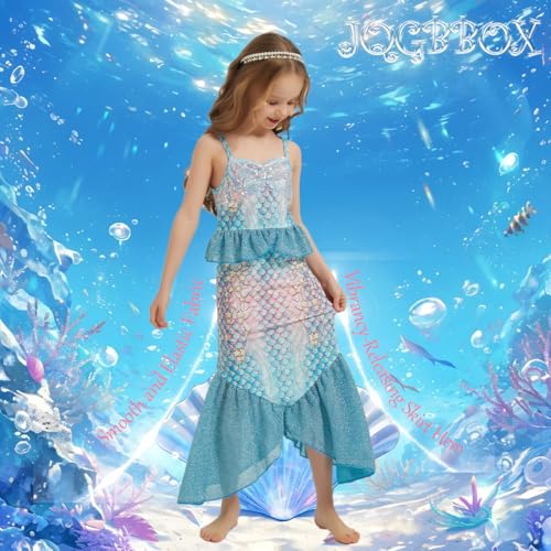 JQGBBOX Blue Mermaid Dress for Girls (7-8Y) – Crown & Scepter Included