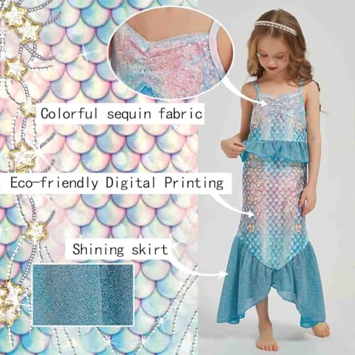 JQGBBOX Blue Mermaid Dress for Girls (7-8Y) – Crown & Scepter Included
