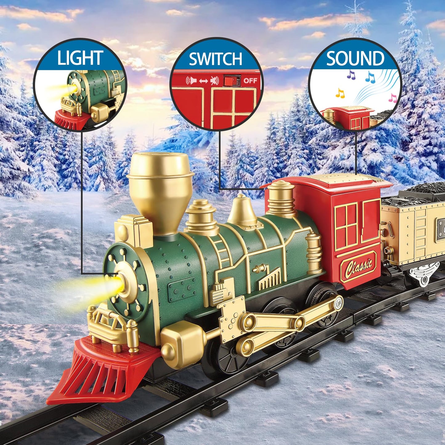 JQ JUQU Electric Train Set for Kids 3-8 – Lights, Sounds, 3 Cars & 10 Tracks