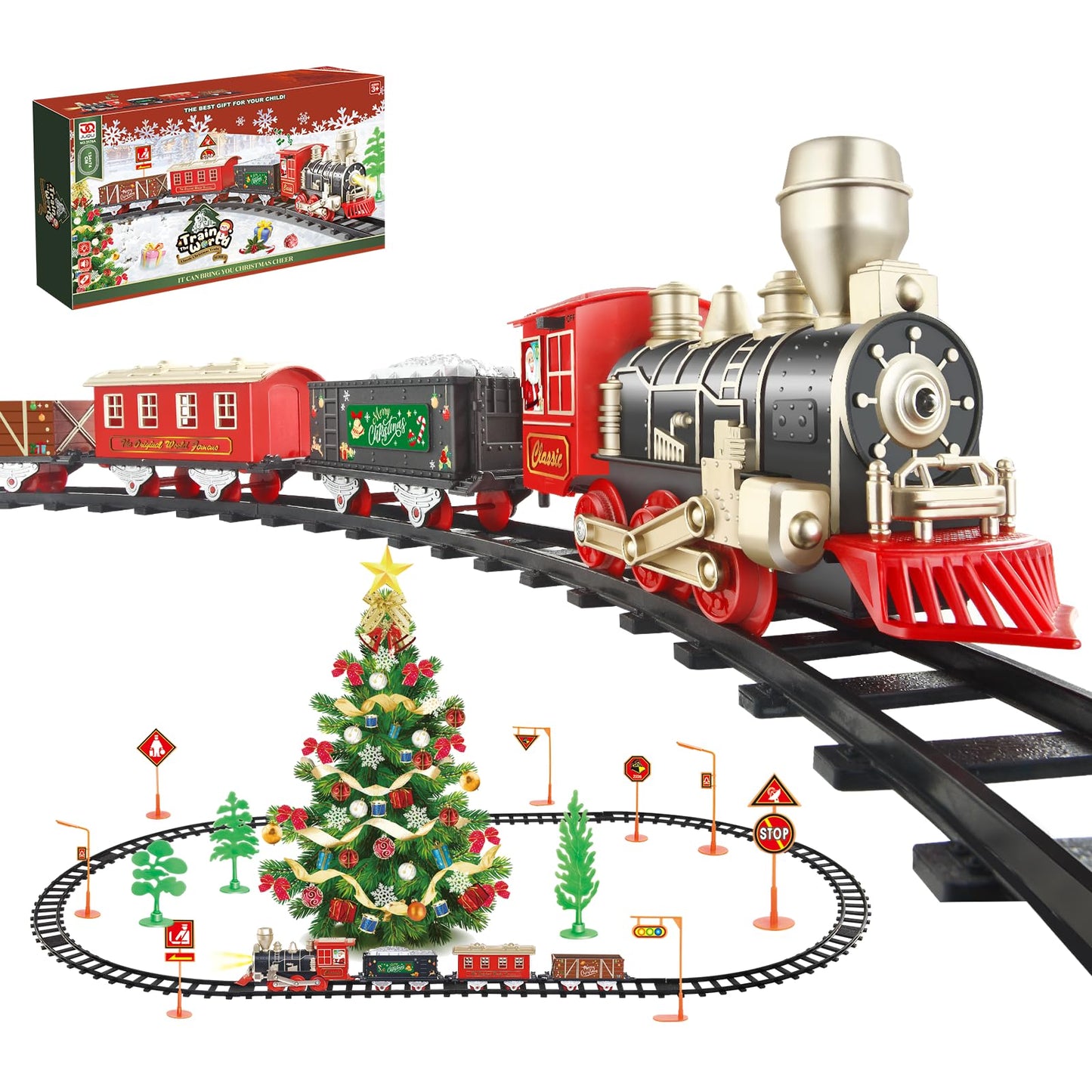 JQ JUQU Electric Train Set for Kids 4-8 — 20-Piece Track, Lights & Music