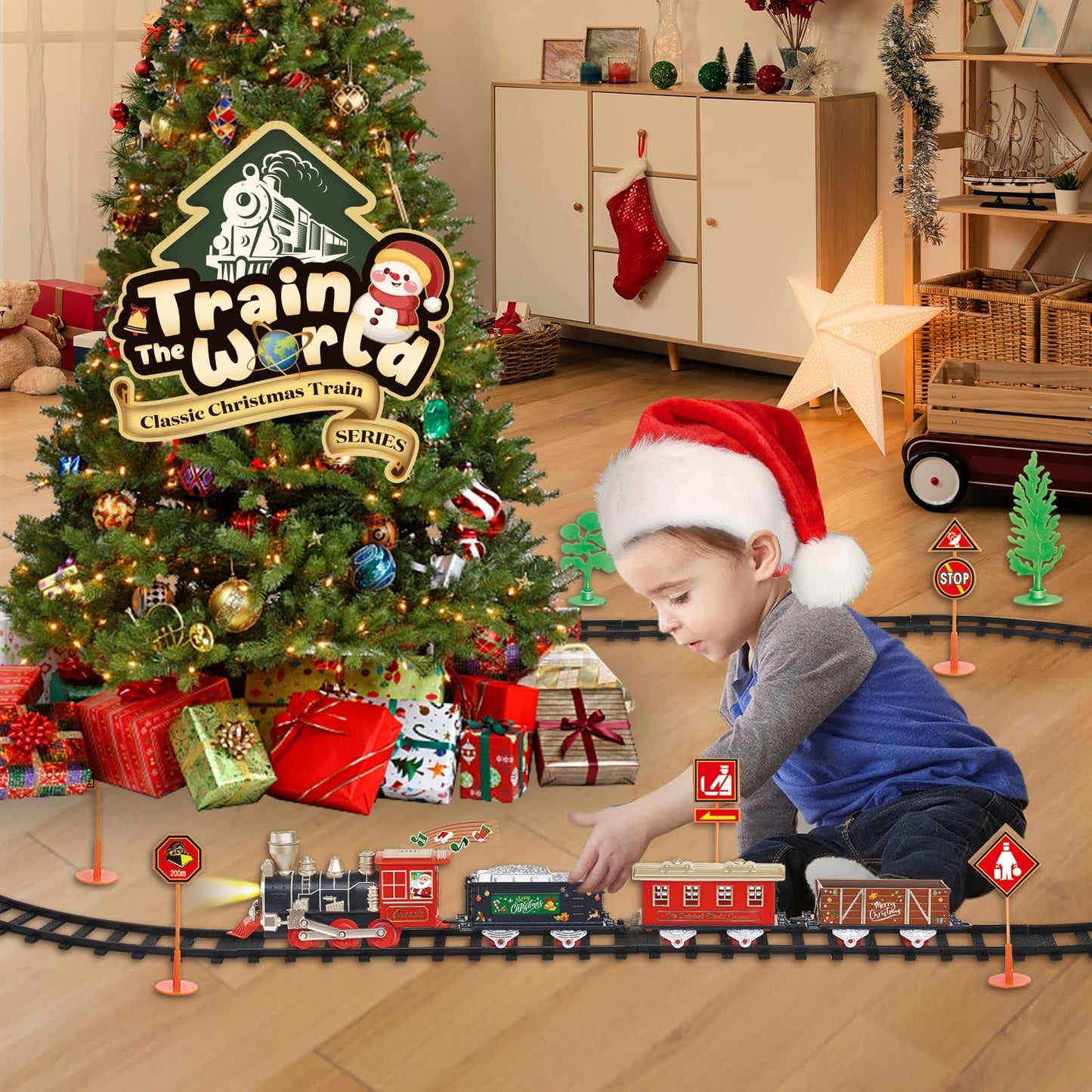 JQ JUQU Electric Train Set for Kids 4-8 — 20-Piece Track, Lights & Music