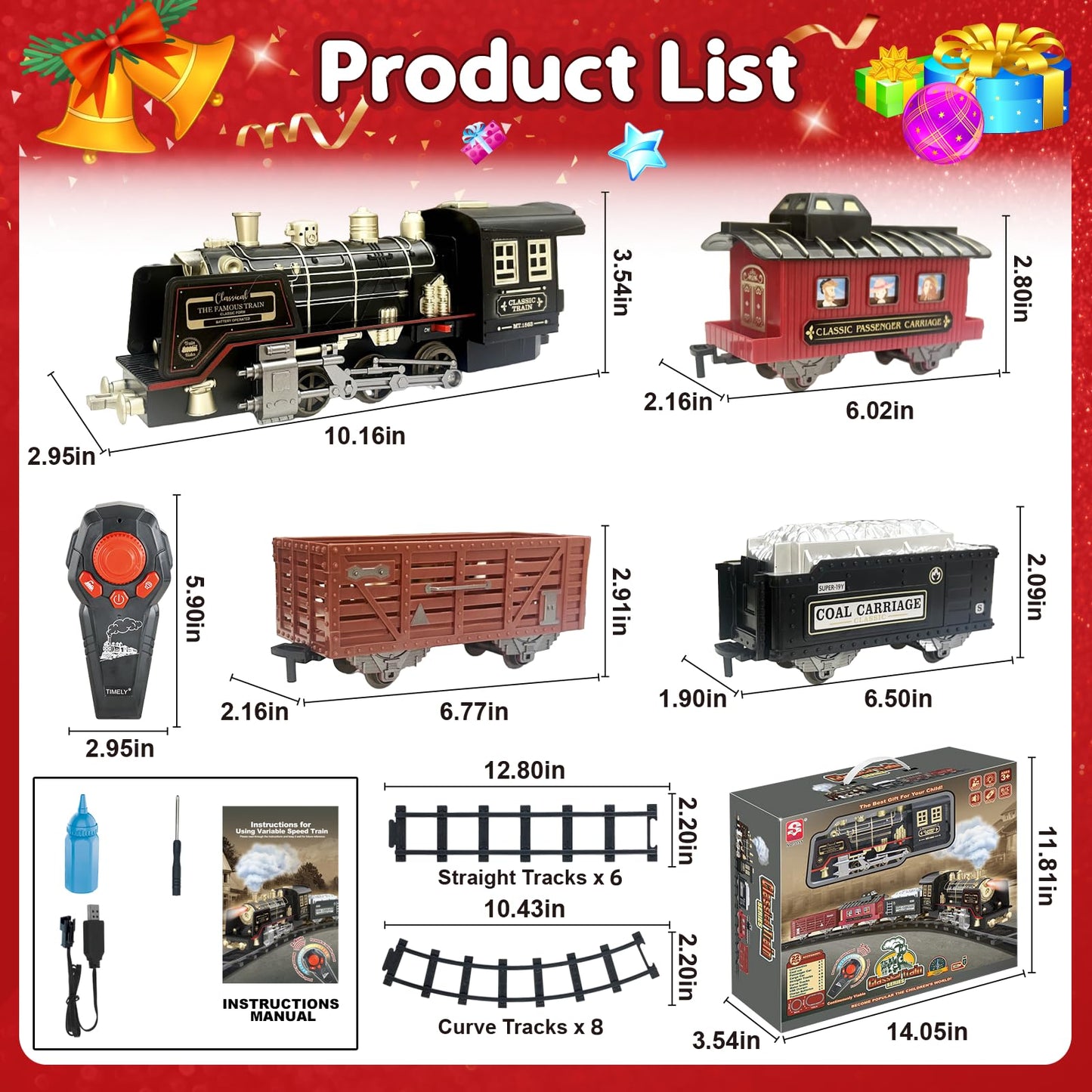 JQ JUQU Remote Control Train Set – Electric Steam Train with Smoke, LED Lights & Tracks for Kids 3-12