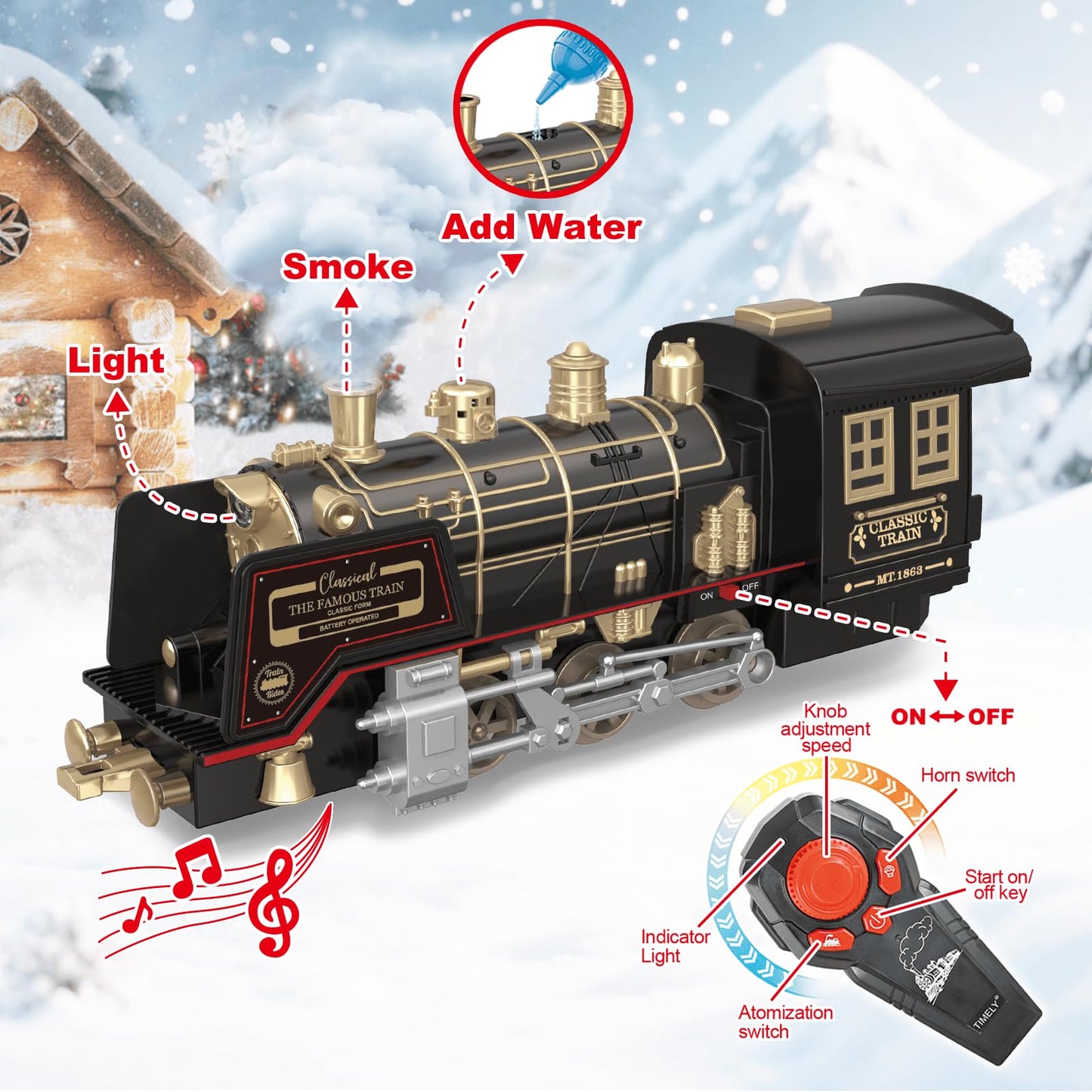 JQ JUQU Remote Control Train Set – Electric Steam Train with Smoke, LED Lights & Tracks for Kids 3-12
