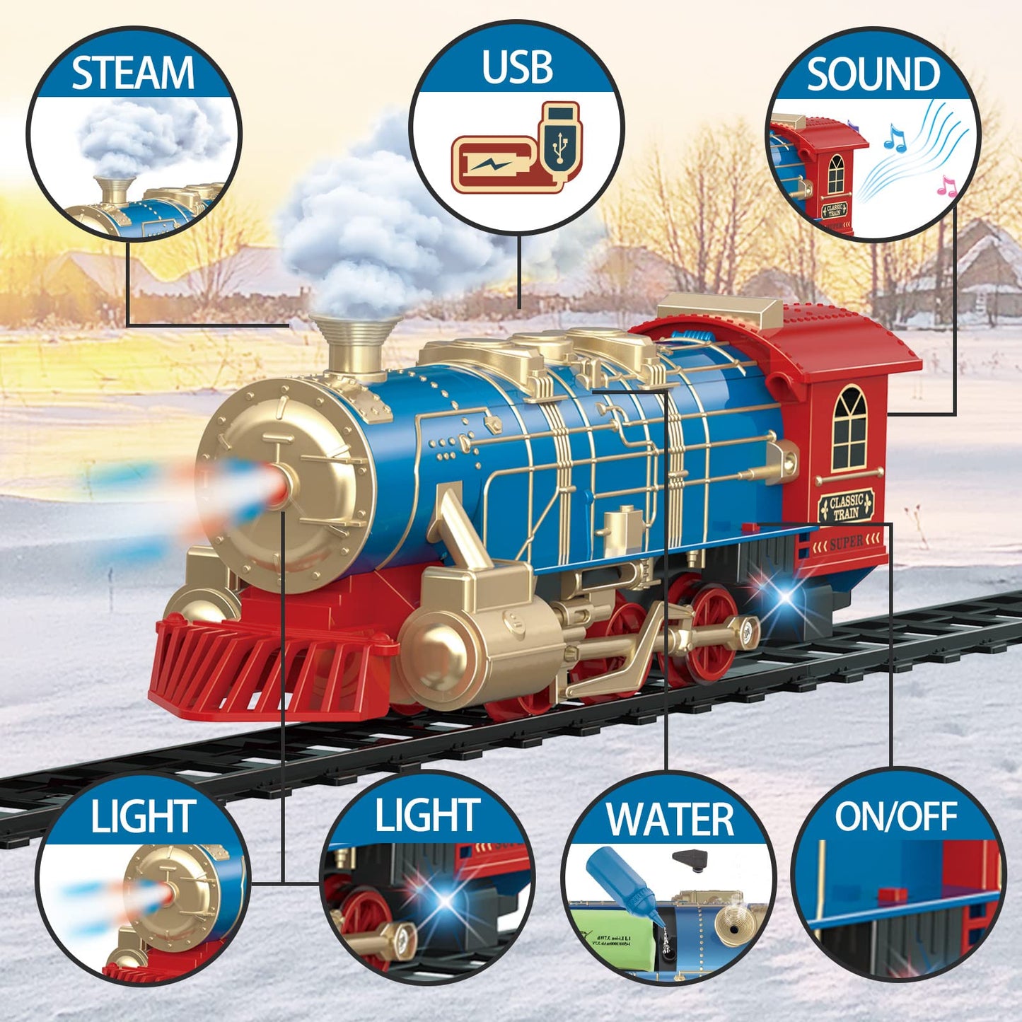 JQ JUQU Remote Control Train Set for Kids 3-8 | 17-Track Indoor Train with Steam, Lights & Sounds