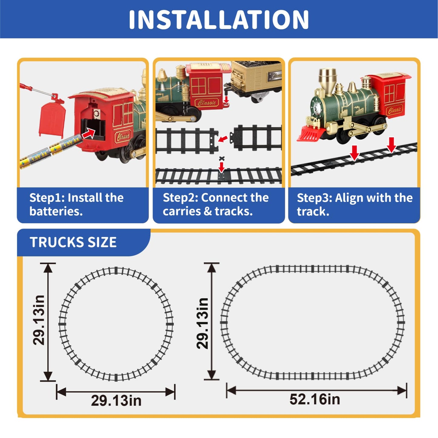 JQ JUQU Electric Train Set for Kids 3-8 – Lights, Sounds, 3 Cars & 10 Tracks
