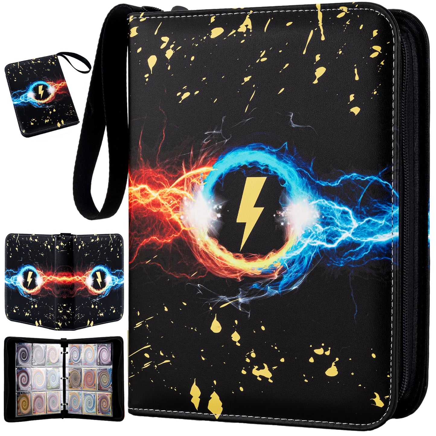Jravkfi 9-Pocket Trading Card Binder – 900 Card Capacity, 3-Ring Zipper Album, 50 Sleeves, Black