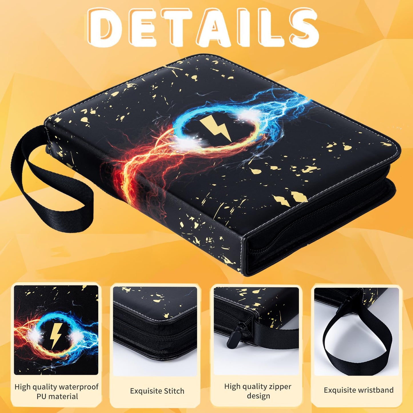 Jravkfi 9-Pocket Trading Card Binder – 900 Card Capacity, 3-Ring Zipper Album, 50 Sleeves, Black