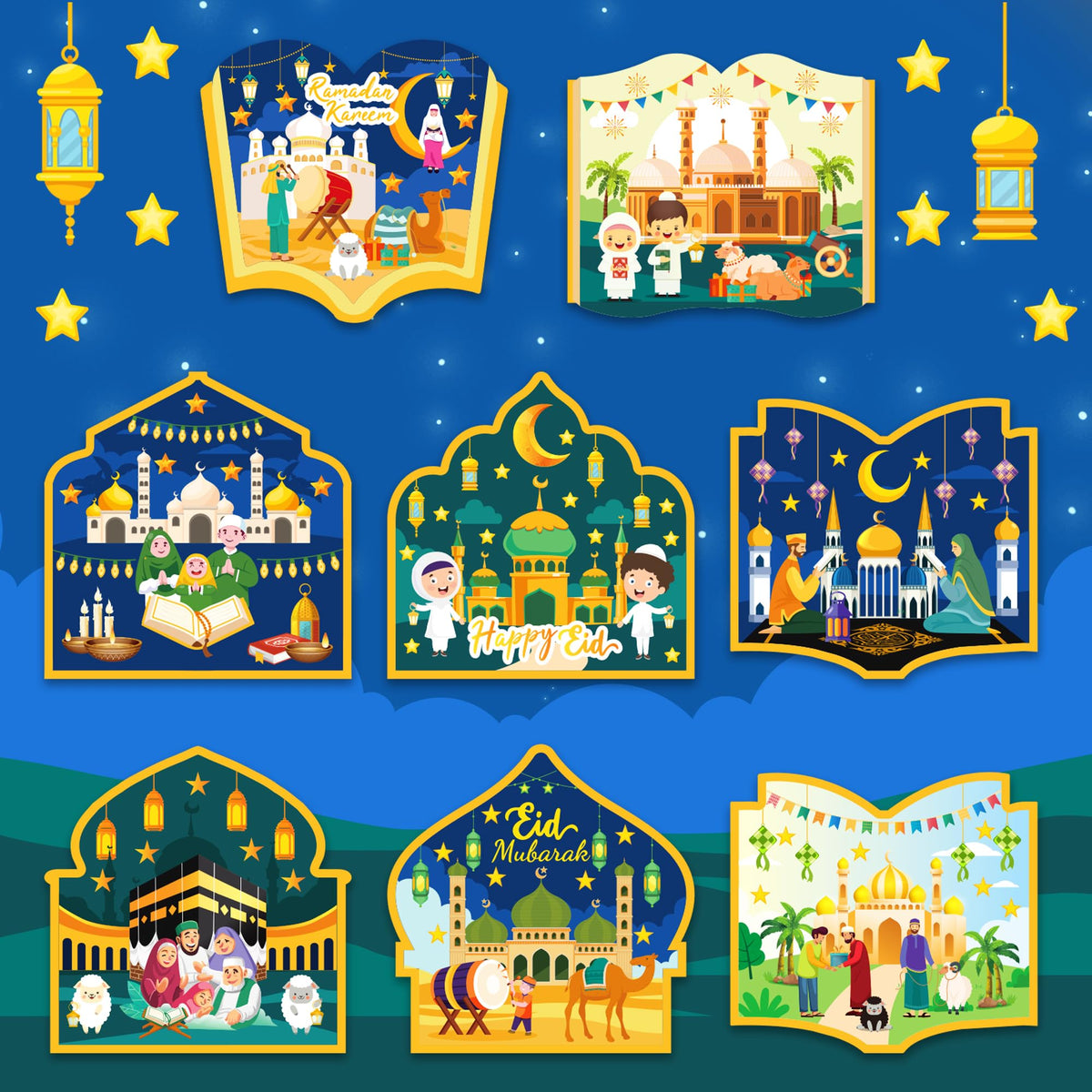 Jremreo Eid Mubarak & Ramadan Kareem Craft Kit — 48 Pcs Mosque Scene Stickers