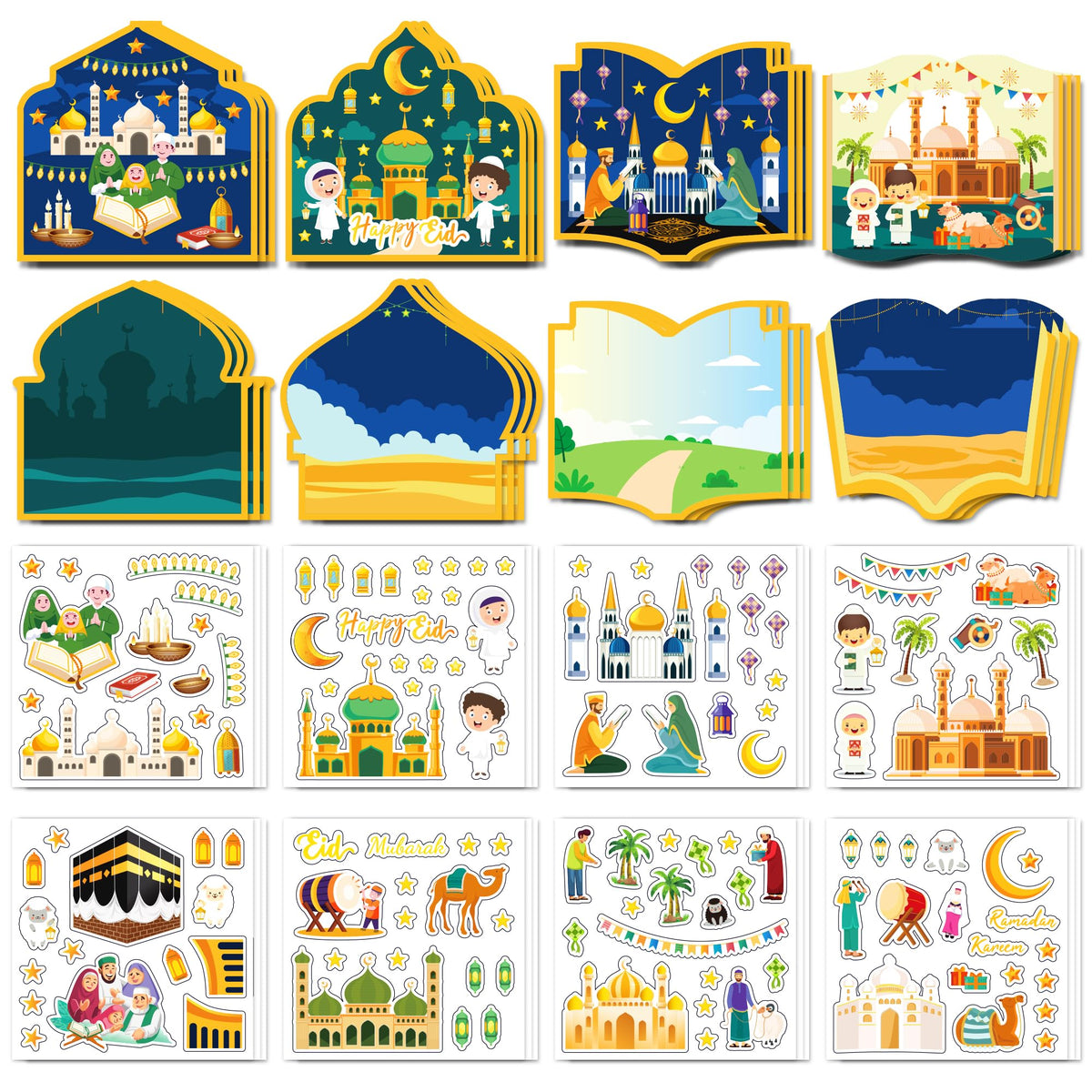 Jremreo Eid Mubarak & Ramadan Kareem Craft Kit — 48 Pcs Mosque Scene Stickers