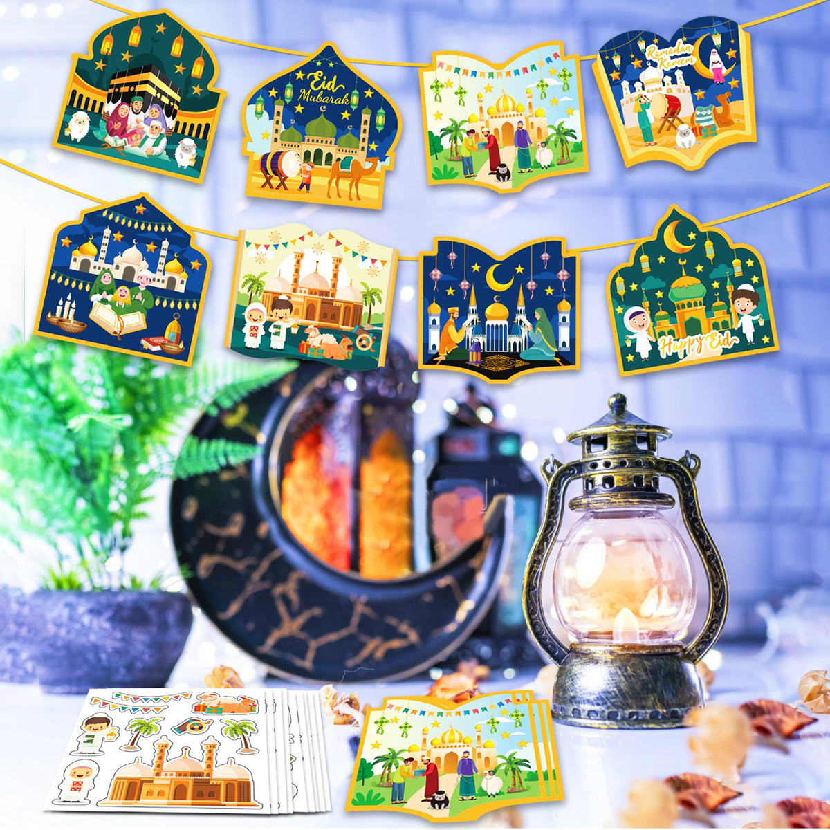 Jremreo Eid Mubarak & Ramadan Kareem Craft Kit — 48 Pcs Mosque Scene Stickers