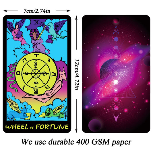 Jrskvaro Colorful Neon Tarot Cards Deck with Guidebook for Beginners – 78 Cards