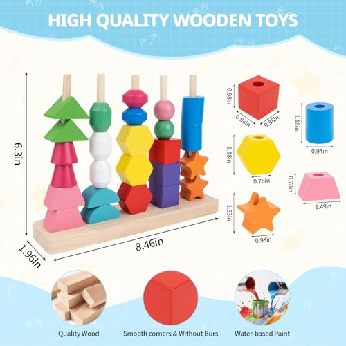 JRUXJWI Montessori Wooden Threading Beads Set for Toddlers – Bead Sequencing, Lacing & Pattern Cards