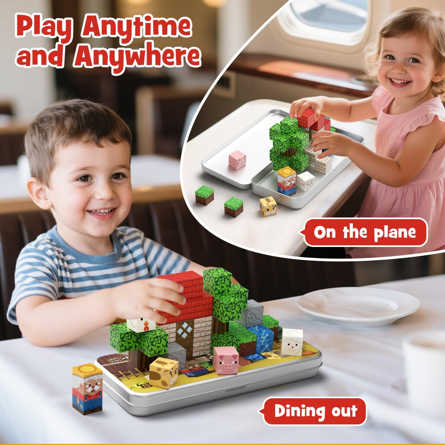 JSDKFJSA Mini Magnetic Blocks Farm Animals – 35-Piece Travel STEM Magnet Toy for Kids 3–8
