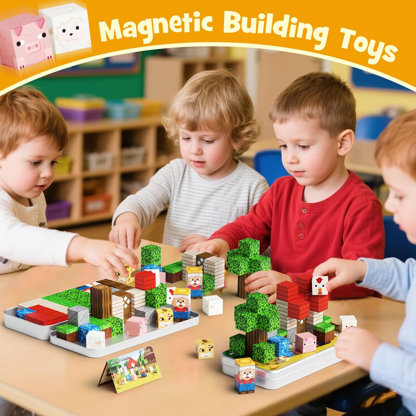 JSDKFJSA Mini Magnetic Blocks Farm Animals – 35-Piece Travel STEM Magnet Toy for Kids 3–8