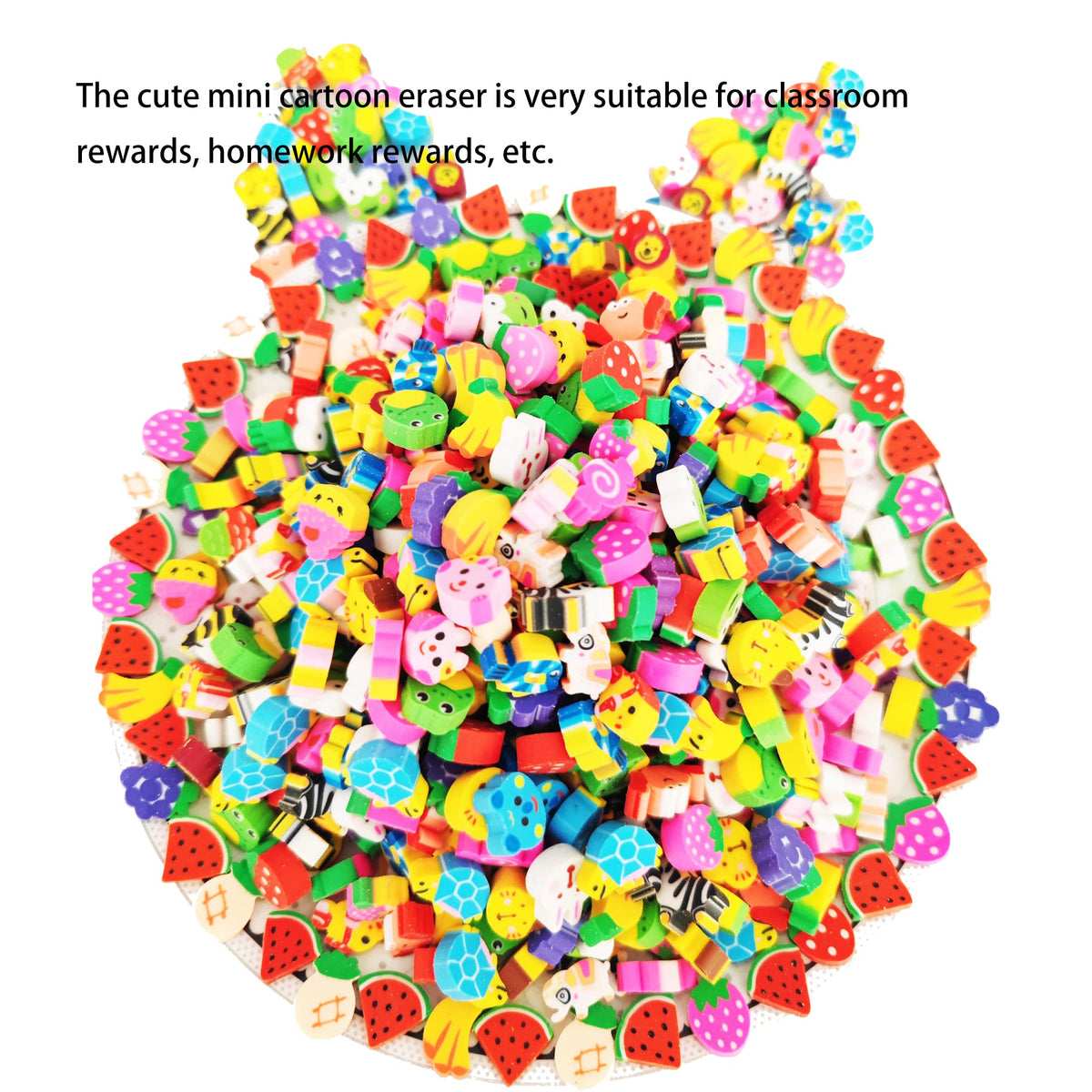 Jsehchya 300Pcs Mini Fun Erasers – Assorted Fruit & Animal Shapes for Kids