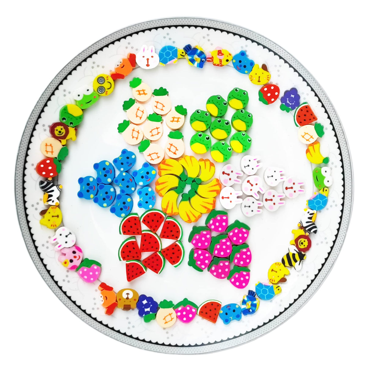 Jsehchya 300Pcs Mini Fun Erasers – Assorted Fruit & Animal Shapes for Kids
