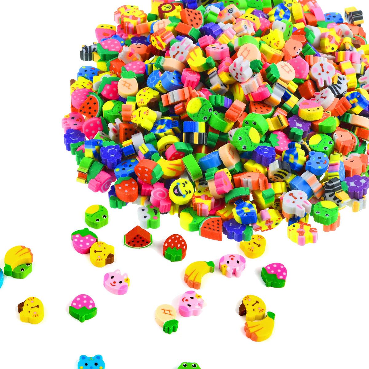 Jsehchya 300Pcs Mini Fun Erasers – Assorted Fruit & Animal Shapes for Kids