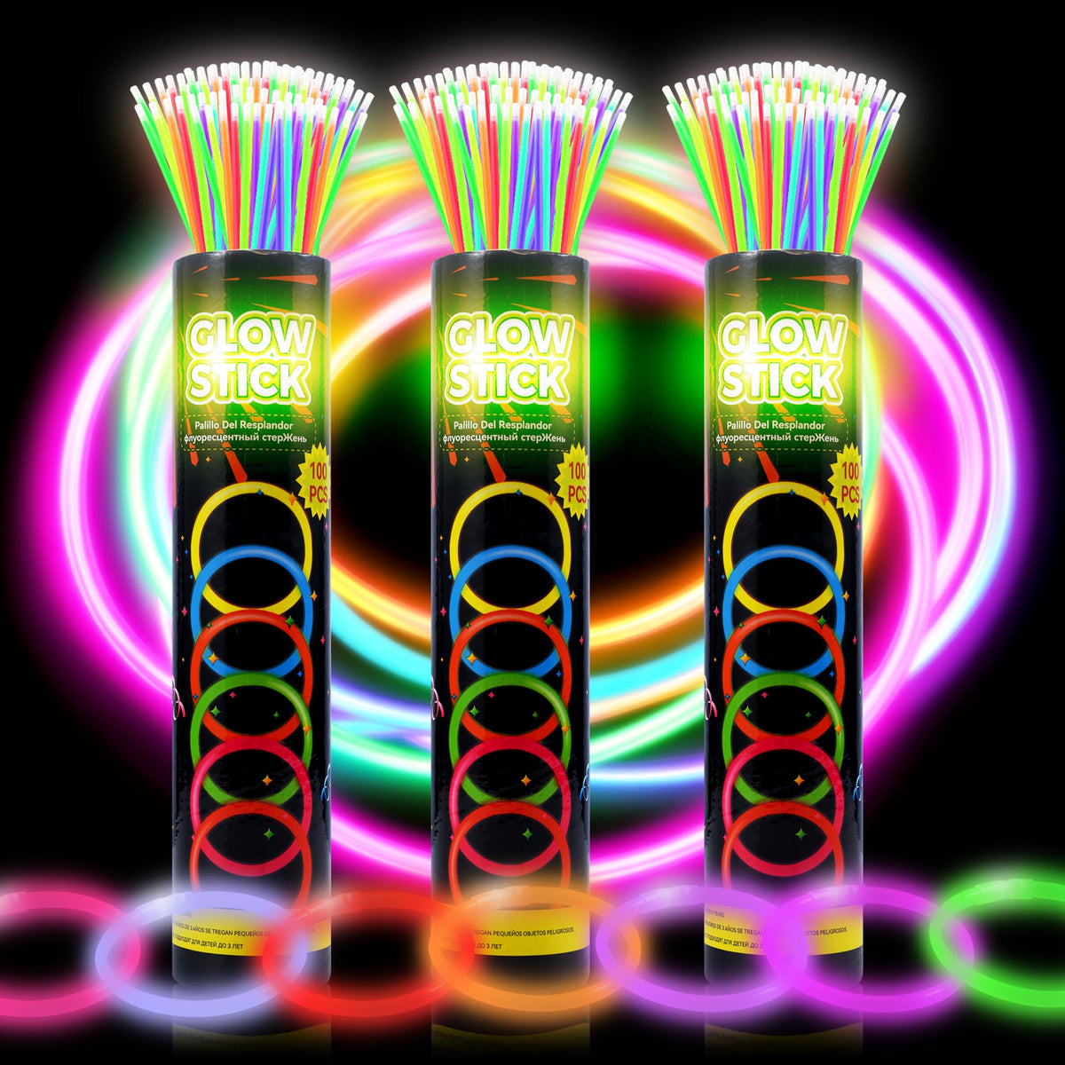 JSronms 300 Ultra Glow Sticks Bulk Party Pack – 8-inch Neon Glow Sticks with Bracelets & Necklaces