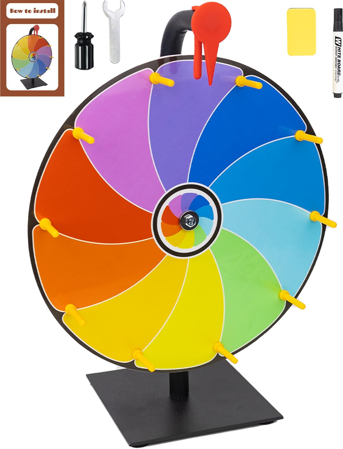 JstFrU 12-Inch Heavy-Duty Spinning Prize Wheel – 10 Slots, Tabletop Roulette with Stand, Eraser & Instructions