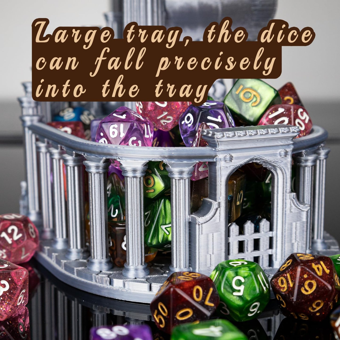 JstFrU DND Dice Tower with Tray – Ancient Roman Castle Theme, 7 Dice Included