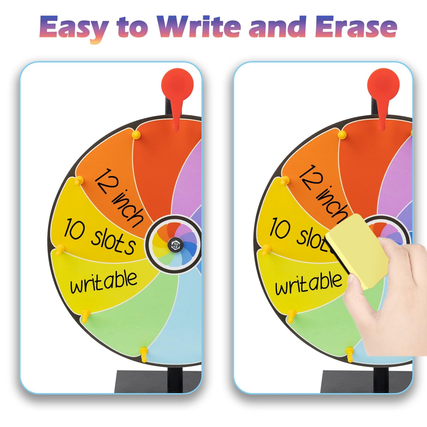 JstFrU 12-Inch Heavy-Duty Spinning Prize Wheel – 10 Slots, Tabletop Roulette with Stand, Eraser & Instructions