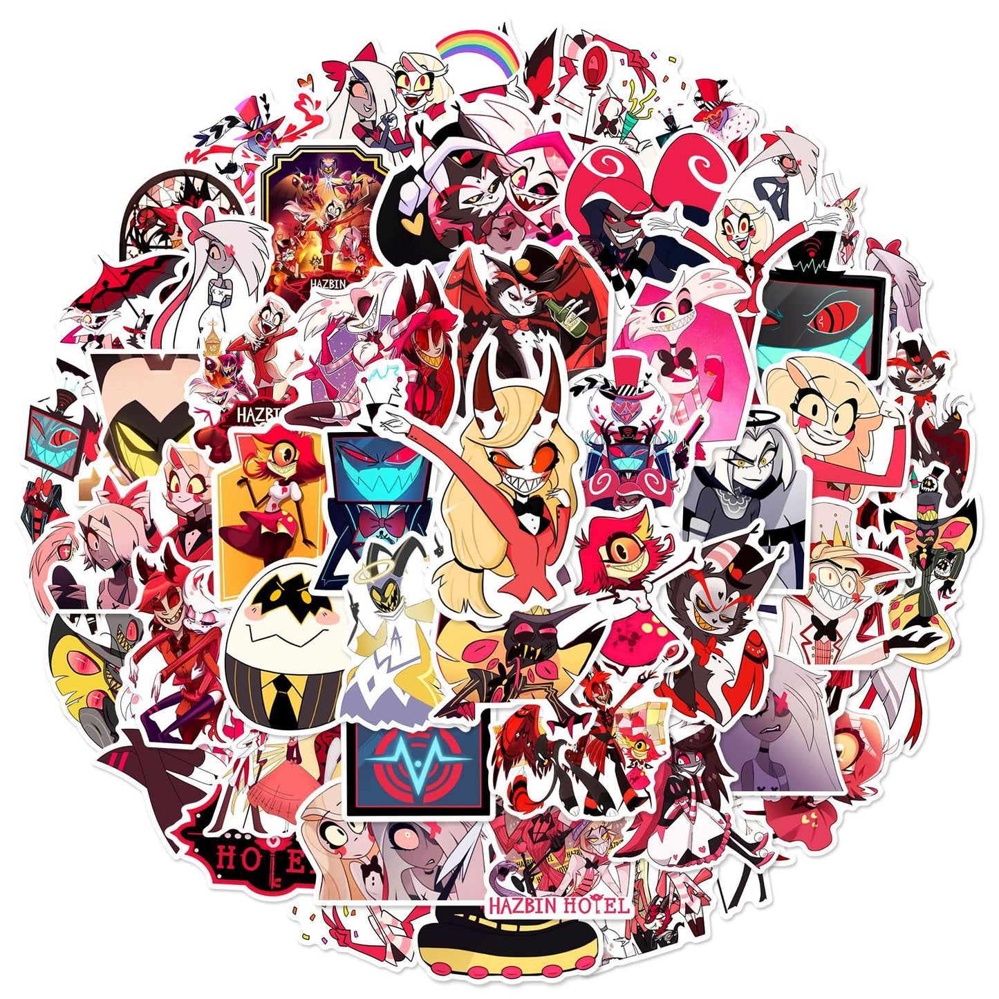 JSYAVG 55pcs Hazbin Hotel Stickers - Waterproof Vinyl Decals for Laptops, Bottles, Skates, Travel Gear