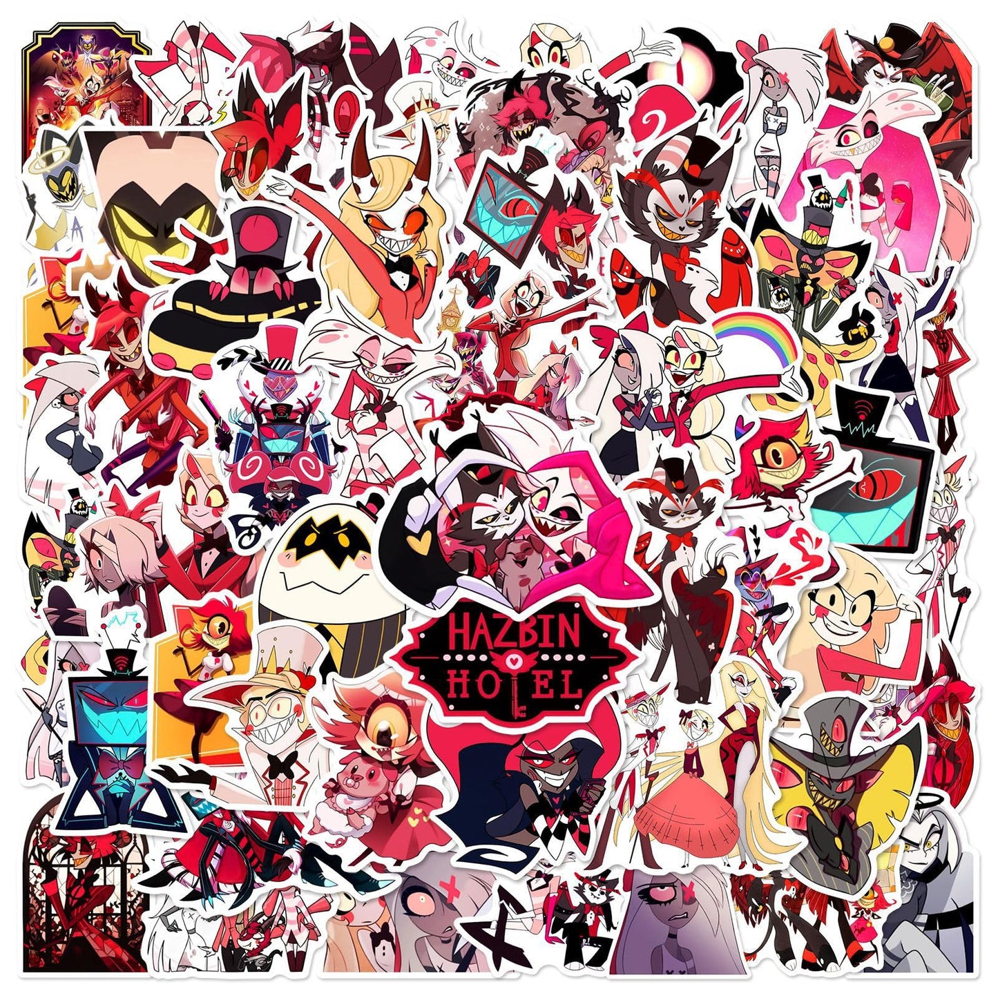 JSYAVG 55pcs Hazbin Hotel Stickers - Waterproof Vinyl Decals for Laptops, Bottles, Skates, Travel Gear