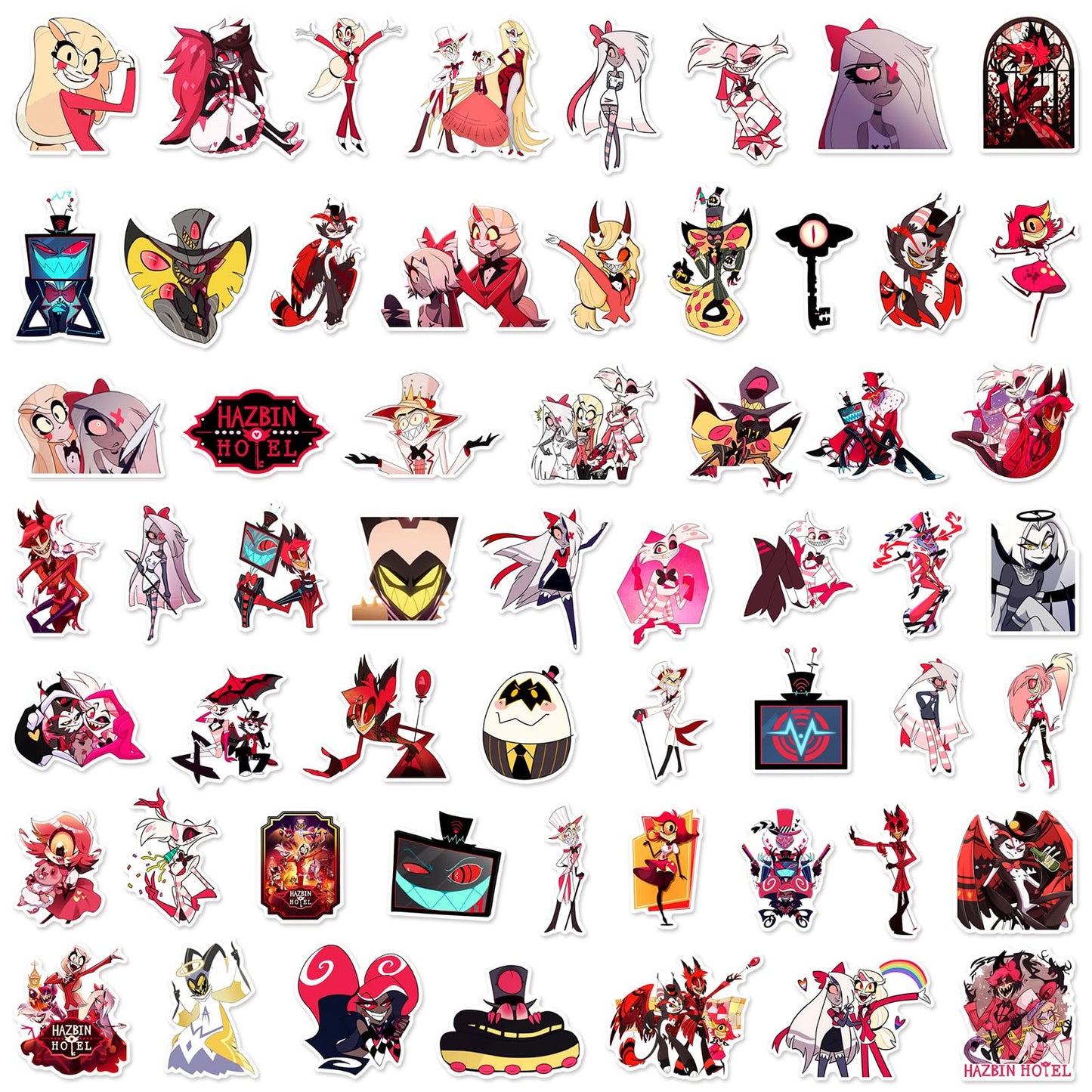 JSYAVG 55pcs Hazbin Hotel Stickers - Waterproof Vinyl Decals for Laptops, Bottles, Skates, Travel Gear