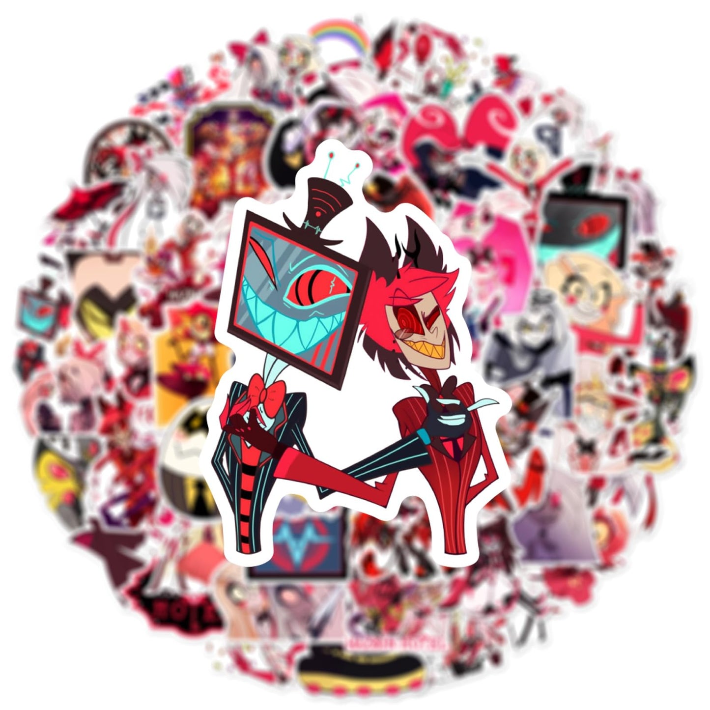JSYAVG 55pcs Hazbin Hotel Stickers - Waterproof Vinyl Decals for Laptops, Bottles, Skates, Travel Gear