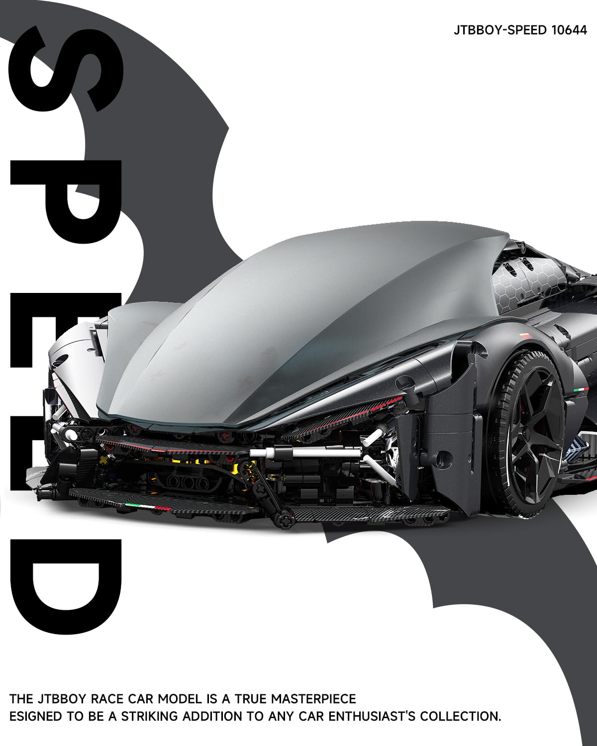 JTBBOY 1:8 Sport Building Supercar Set for Adults – 2884 Pieces, Premium Display Model Kit